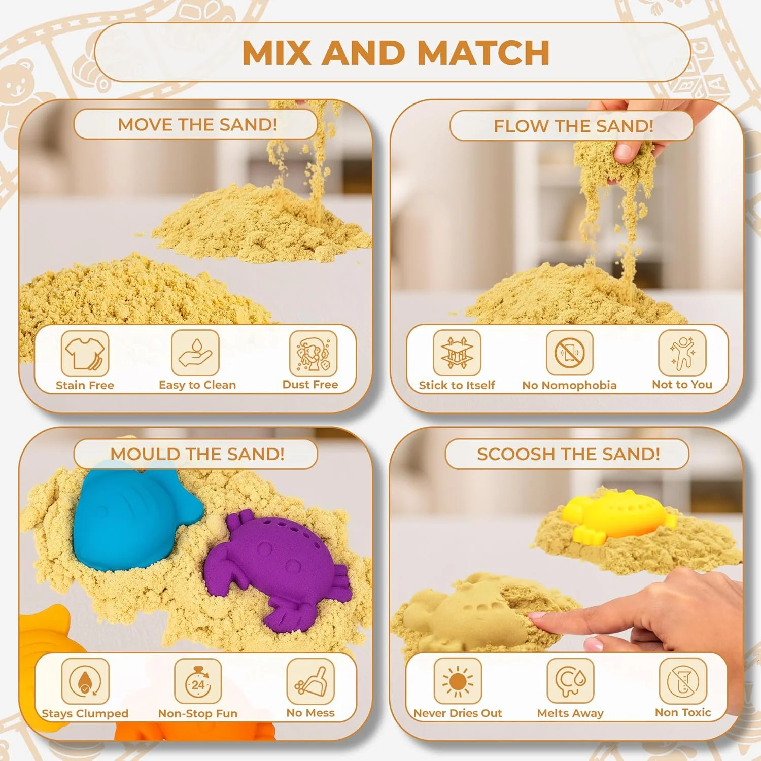 شن بازی راتناز، 500 گرم به همراه سینی بازی. شن نرم برای کودکان (قهوه ای 500 گرم)