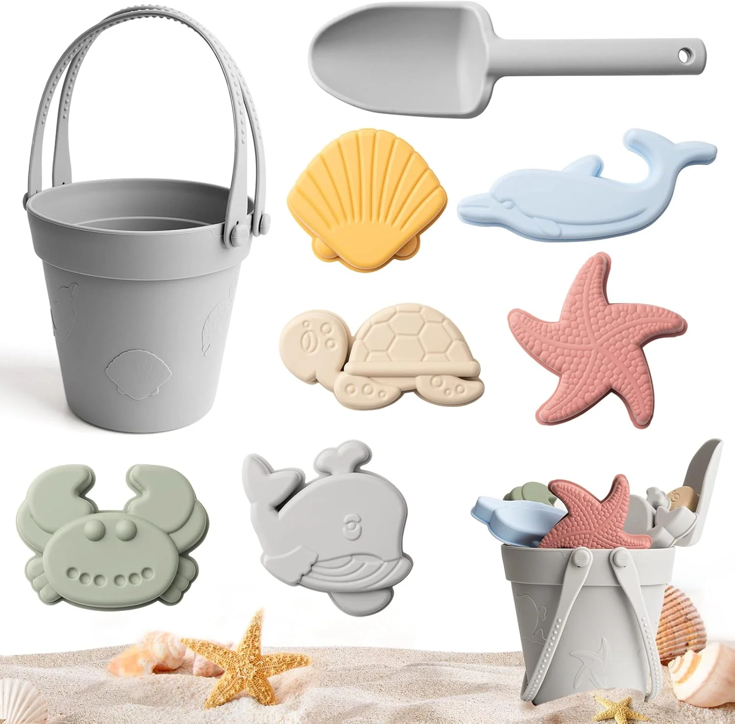 اسباب بازی های ساحلی سیلیکونی Shougege با سطل شن، بیل و قالب های شن برای اسباب بازی های جعبه شنی کودک، کودکان نوپا 3-10 ساله اسباب بازی های ساحلی سیلیکونی Shougege با سطل شن، بیل و قالب های شن برای اسباب بازی های جعبه شنی کودک، کودکان نوپا 3-10 ساله