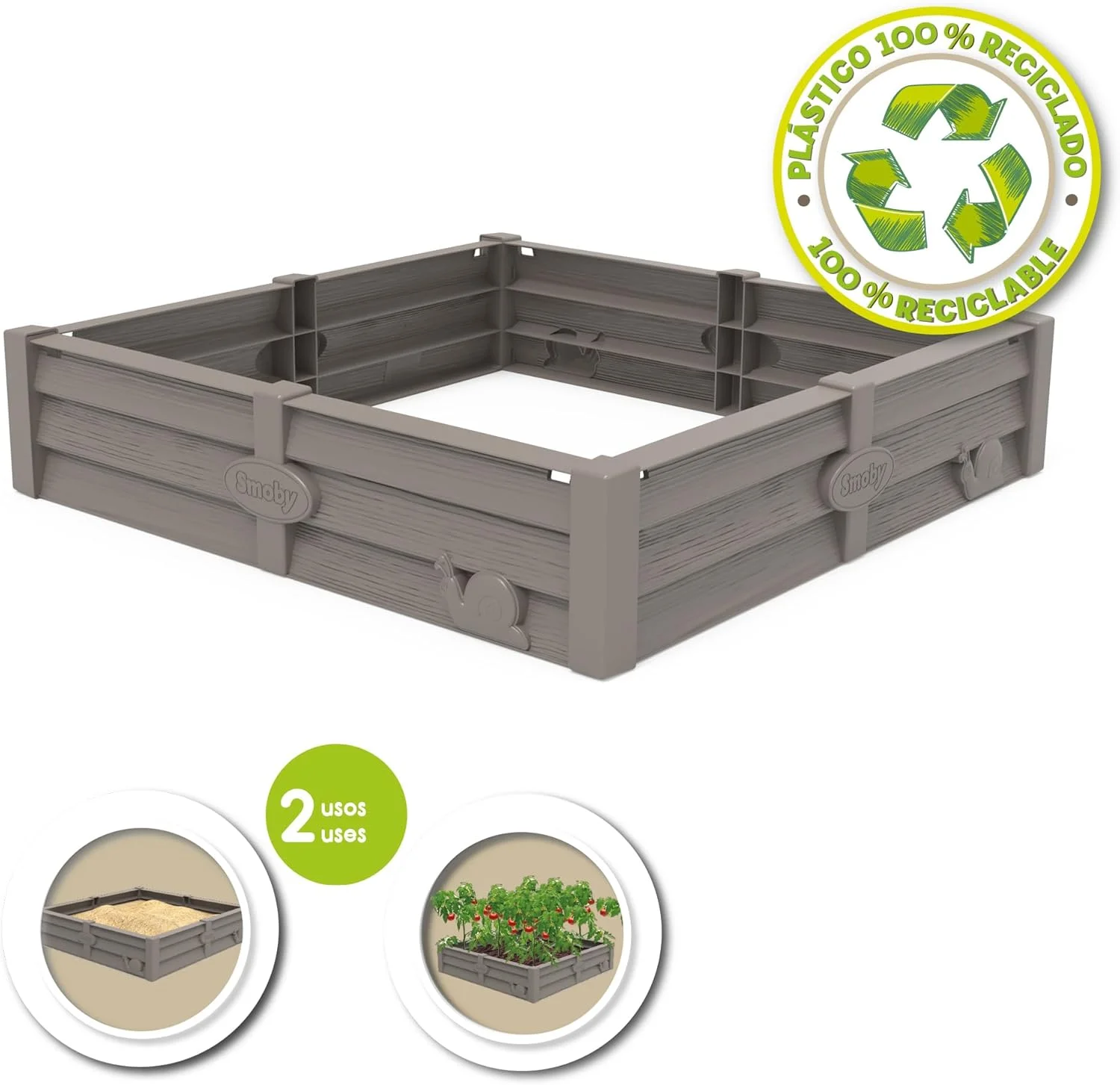 باغچه مربعی 2 در 1 Smoby - جعبه شن و باغ سبزیجات مربعی – 76 x 76 سانتی متر – دارای پوشش پایه