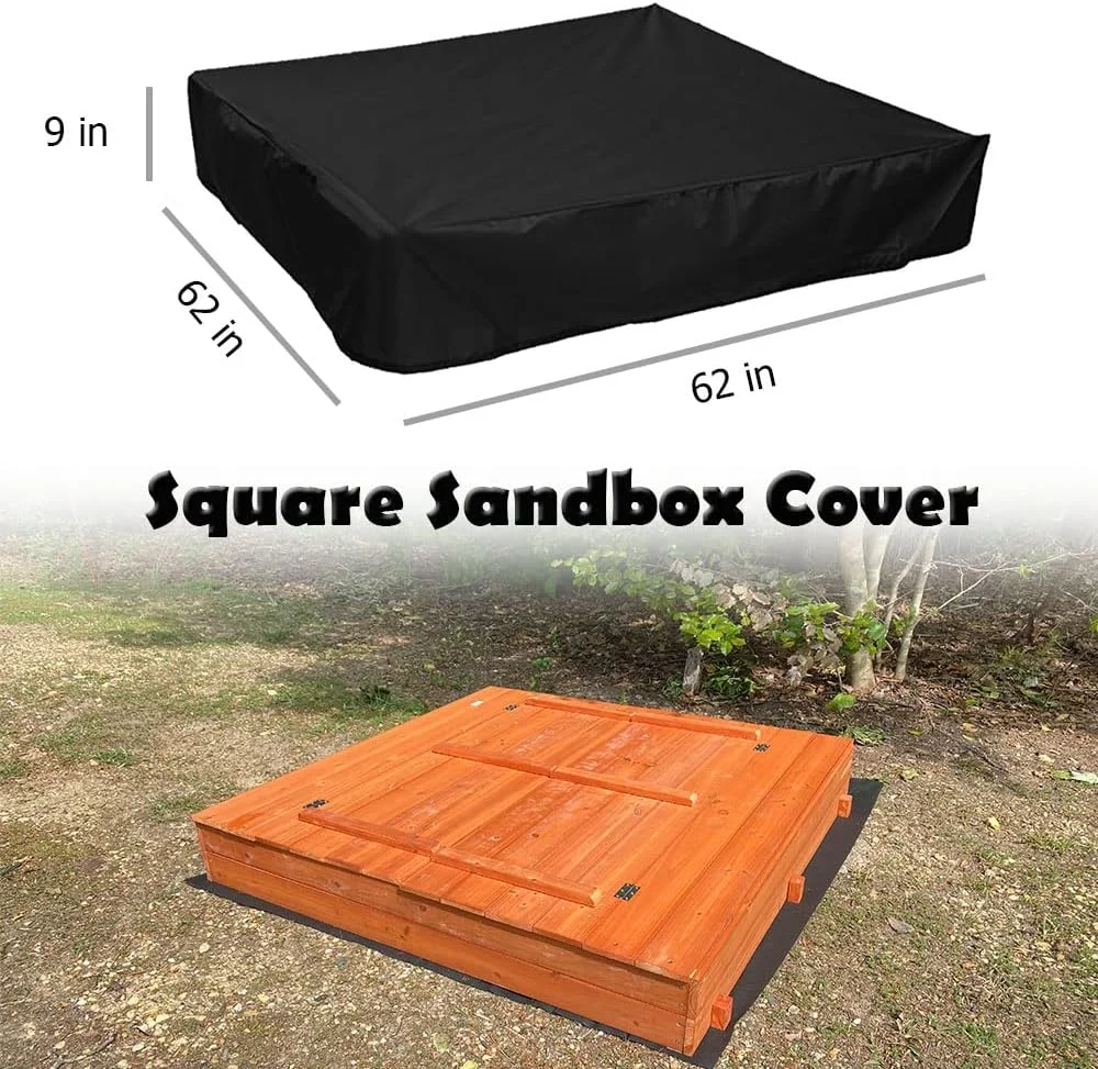 روکش جعبه شنی مربعی برای جعبه شنی چوبی بزرگ کودکان 157x157 سانتی‌متری، روکش ضدآب استخر گودال شن با بند کشی