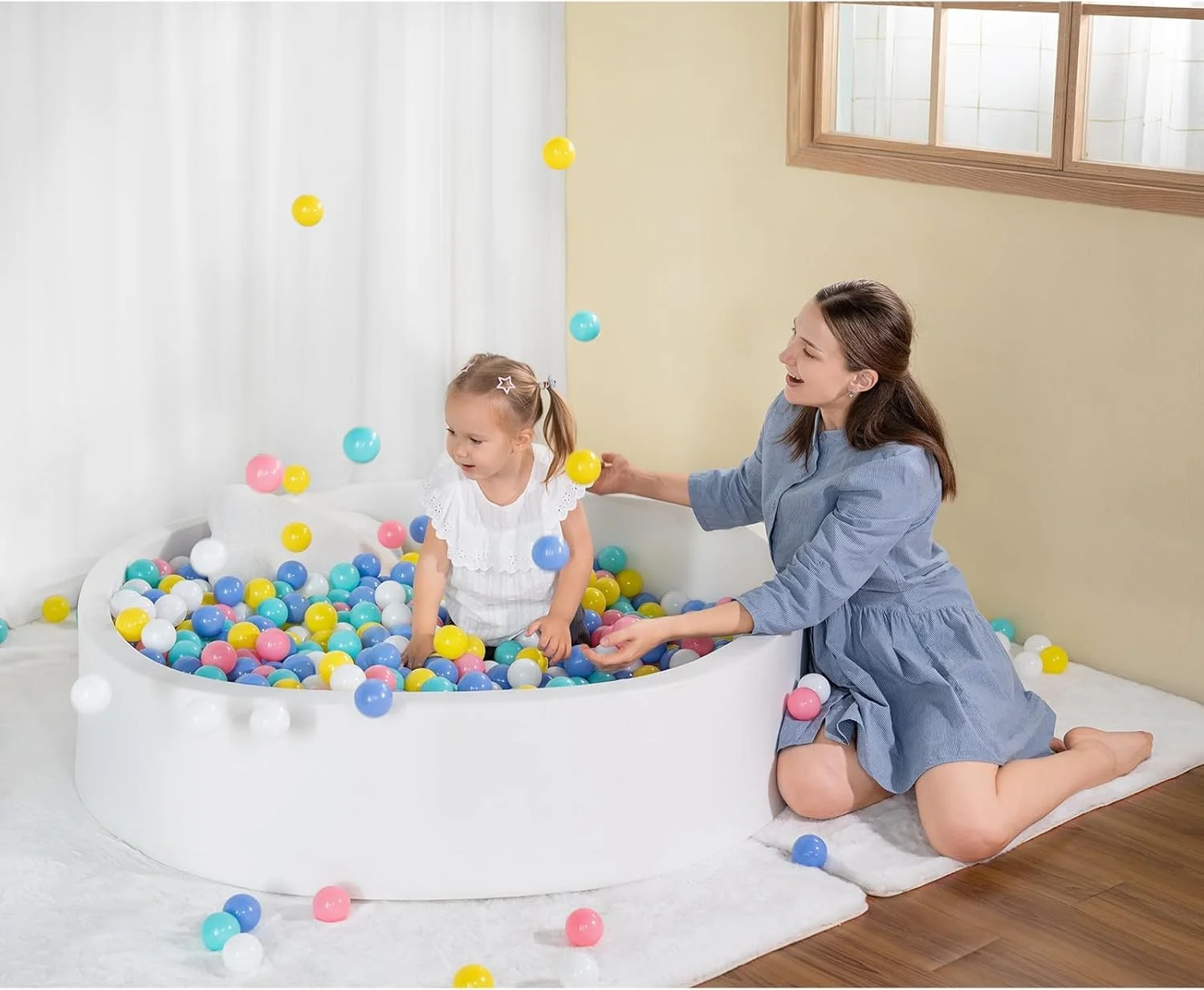 استخر توپ بزرگ و نرم کودکانه UHAPPYEE، استخر توپ فومی 130 در 30 سانتیمتری برای کودکان و نوزادان، استخر توپ گرد اسفنجی حافظهدار سرپوشیده بدون توپ - سفید استخر توپ بزرگ و نرم کودکانه UHAPPYEE، استخر توپ فومی 130 در 30 سانتیمتری برای کودکان و نوزادان، استخر توپ گرد اسفنجی حافظهدار سرپوشیده بدون توپ - سفید