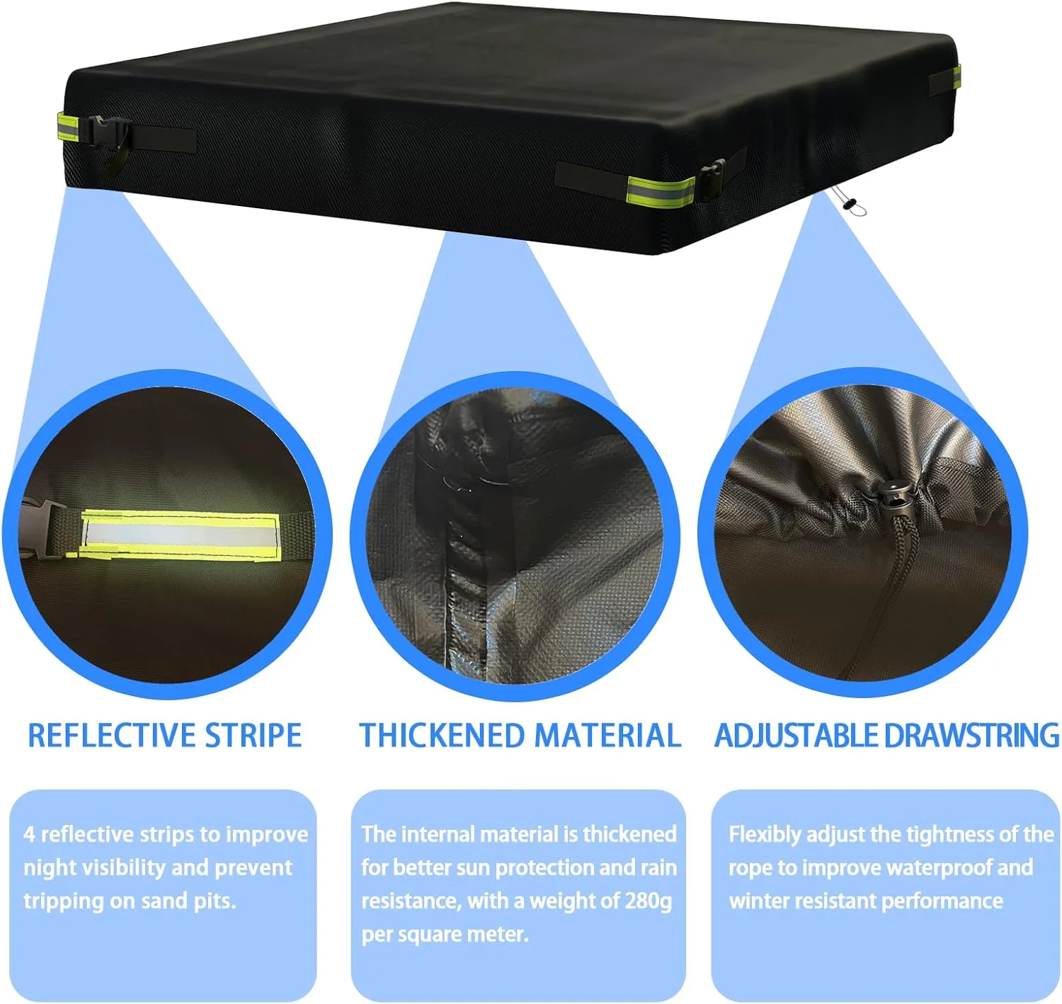 روکش جعبه شنی UQXSTAR ابعاد 185x185x20 سانتیمتر، دارای درپوش، ضدآب، ساخته شده از پارچه آکسفورد 600D با روکش PVC، مقاوم در برابر باران و اشعه ماوراء بنفش، مناسب برای استخر مربع شکل و محافظت از جعبه شنی و اسباببازیهای کودکان در فضای باز روکش جعبه شنی UQXSTAR ابعاد 185x185x20 سانتیمتر، دارای درپوش، ضدآب، ساخته شده از پارچه آکسفورد 600D با روکش PVC، مقاوم در برابر باران و اشعه ماوراء بنفش، مناسب برای استخر مربع شکل و محافظت از جعبه شنی و اسباببازیهای کودکان در فضای باز