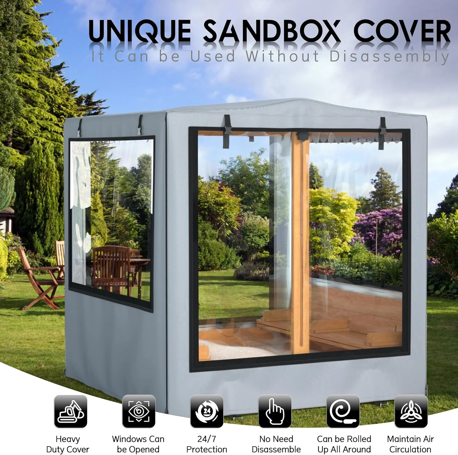 روکش جعبه شنی، 122x122x132 سانتی متر، روکش جعبه شنی کودک، ضد آب، مقاوم در برابر اشعه ماوراء بنفش، با پنجره های شفاف رولی، ایده آل برای جعبه شنی چوبی حیاط خلوت، ضد باد، ضد گرد و غبار و ضد حیوانات خانگی، خاکستری، فقط روکش روکش جعبه شنی، 122x122x132 سانتی متر، روکش جعبه شنی کودک، ضد آب، مقاوم در برابر اشعه ماوراء بنفش، با پنجره های شفاف رولی، ایده آل برای جعبه شنی چوبی حیاط خلوت، ضد باد، ضد گرد و غبار و ضد حیوانات خانگی، خاکستری، فقط روکش