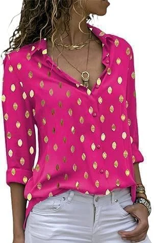 آوانووا بلوز زنانه آستین بلند دکمه دار، یقه هفت، شومیزهای شیفون