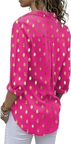 آوانووا بلوز زنانه آستین بلند دکمه دار، یقه هفت، شومیزهای شیفون