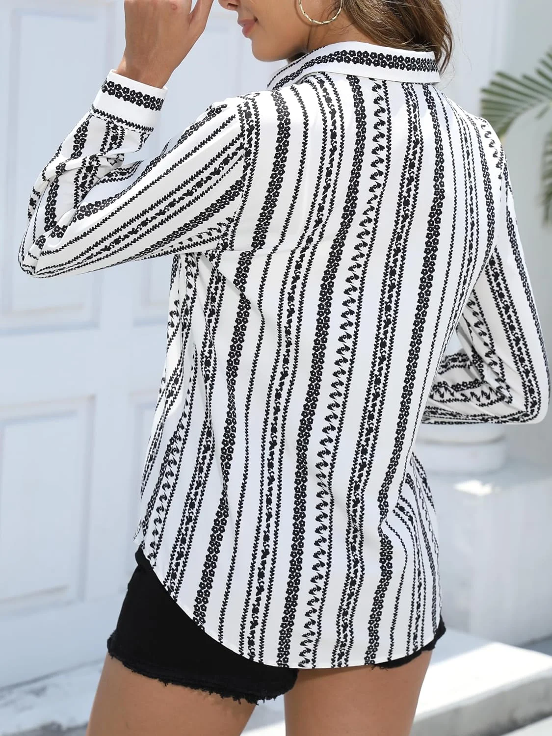 بلوز زنانه دکمه دار آستین بلند با طرح چاپی نفیس، بلوز شیک غیر رسمی سایز XS-XXL