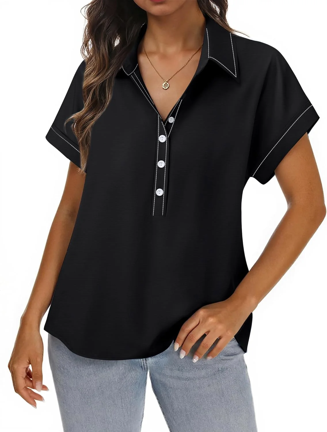 بلوز دکمه دار زنانه آستین کوتاه یقه دار مناسب کار و محیط اداری بلوز دکمه دار زنانه آستین کوتاه یقه دار مناسب کار و محیط اداری