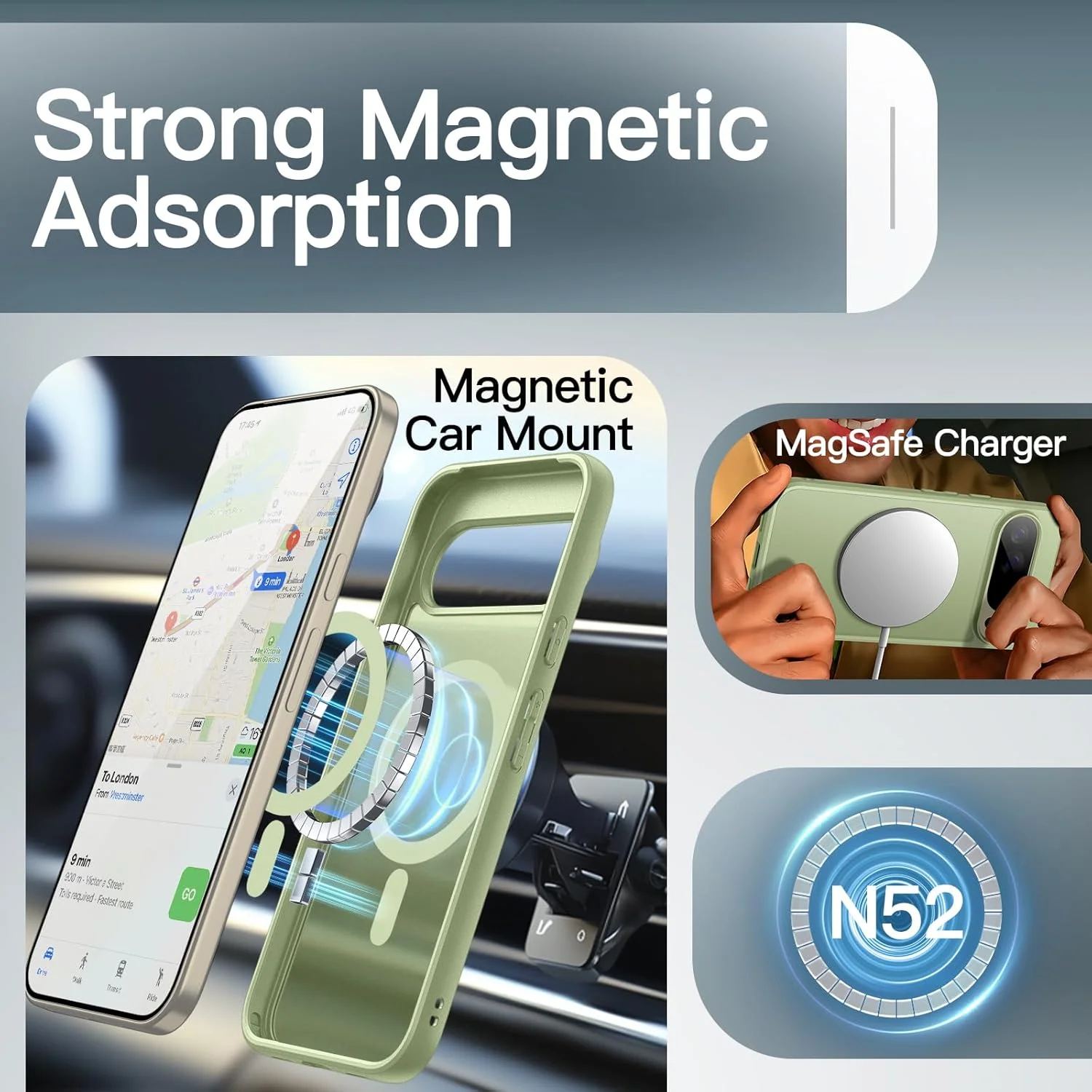 کاور آهنربایی JETech برای گوگل پیکسل 10 پرو XL 2025، سازگار با شارژر MagSafe و Pixelsnap، قاب گوشی ضد ضربه با پشت مات نیمه شفاف (یشمی)