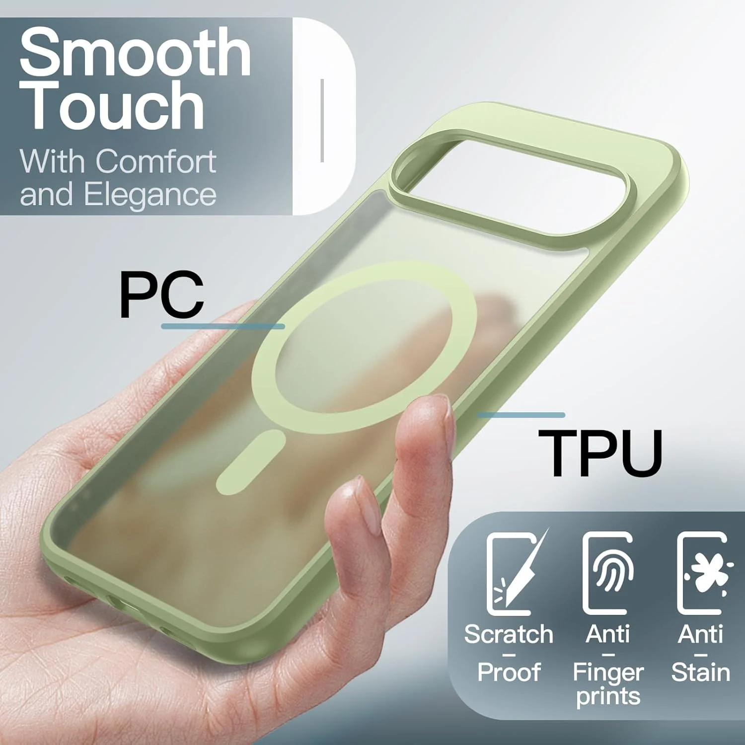 کاور آهنربایی JETech برای گوگل پیکسل 10 پرو XL 2025، سازگار با شارژر MagSafe و Pixelsnap، قاب گوشی ضد ضربه با پشت مات نیمه شفاف (یشمی)