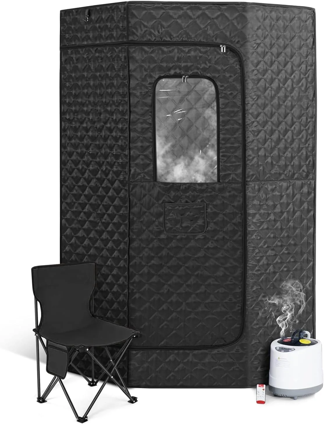 سونا بخار قابل حمل خانگی، چادر سونا پنج ضلعی سایز بزرگ برای اسپا خانگی با بخارگر 3 لیتری 1200 واتی، اتاق بخار جعبه سونای شخصی سرپوشیده با کنترل از راه دور و صندلی تاشو برای آقایان و بانوان