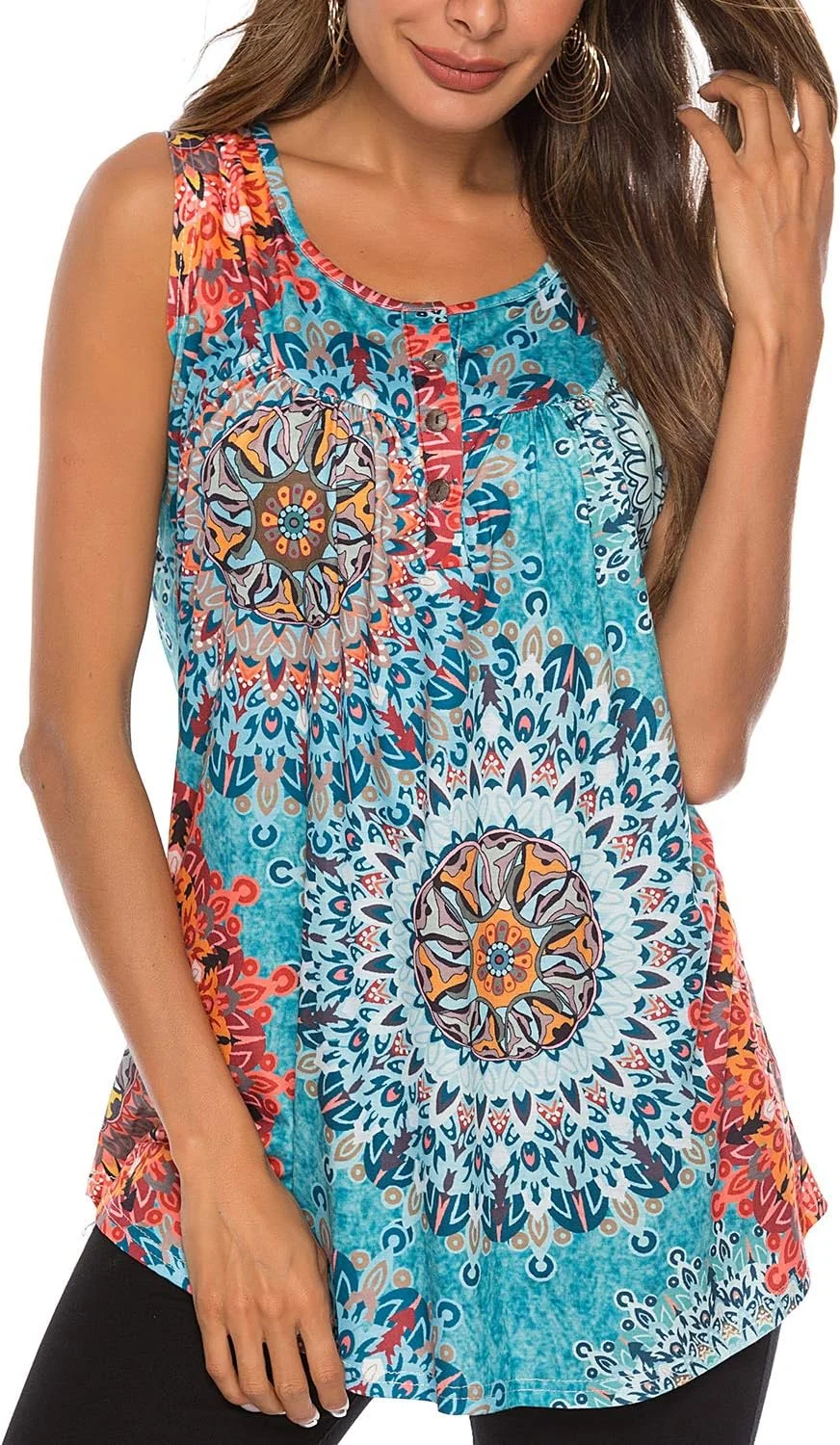 تی‌شرت زنانه Bequemer Laden، تاپ تابستانی، بلوز دکمه‌دار، تی‌شرت آستین کوتاه ساده، بلوز غیررسمی، تاپ تونیک، گل آفتابگردان آبی، S