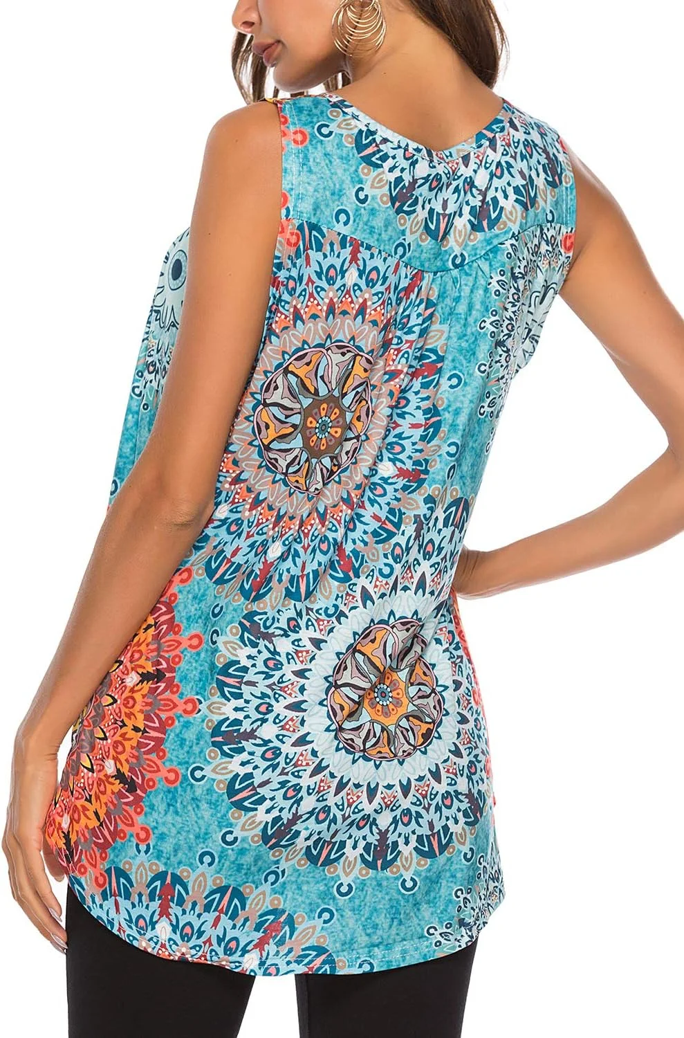 تی‌شرت زنانه Bequemer Laden، تاپ تابستانی، بلوز دکمه‌دار، تی‌شرت آستین کوتاه ساده، بلوز غیررسمی، تاپ تونیک، گل آفتابگردان آبی، S