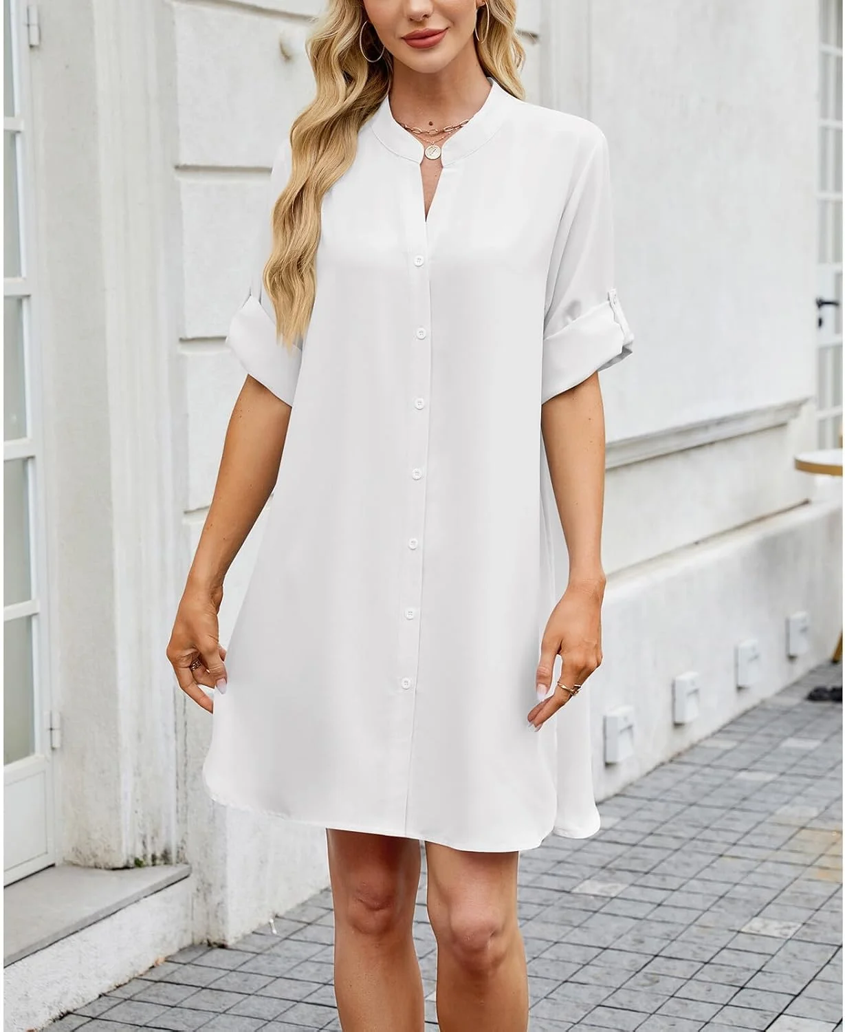 پیراهن زنانه دکمه دار آستین سه ربع مدل بلوز و شومیز