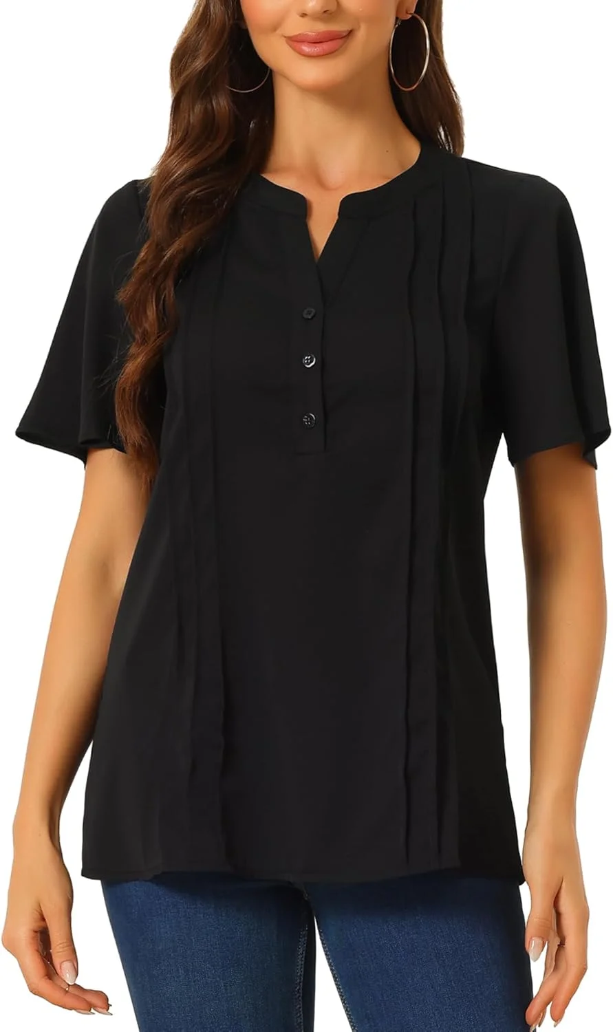 بلوز یقه هفت زنانه، تاپ های غیر رسمی شیک، پیراهن دکمه دار، مناسب کار و تجارت، تیشرت آستین کوتاه