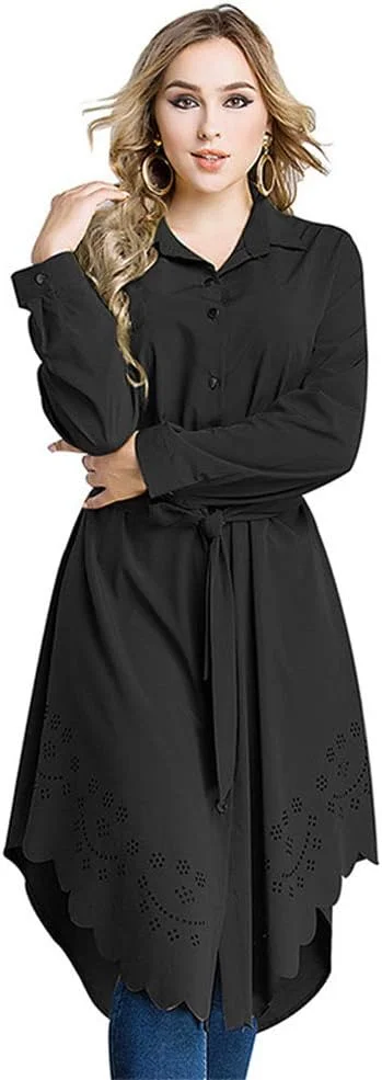 بلوز زنانه، پیراهن رنگ ثابت آستین بلند اسلامی، پیراهن دکمه دار ساده