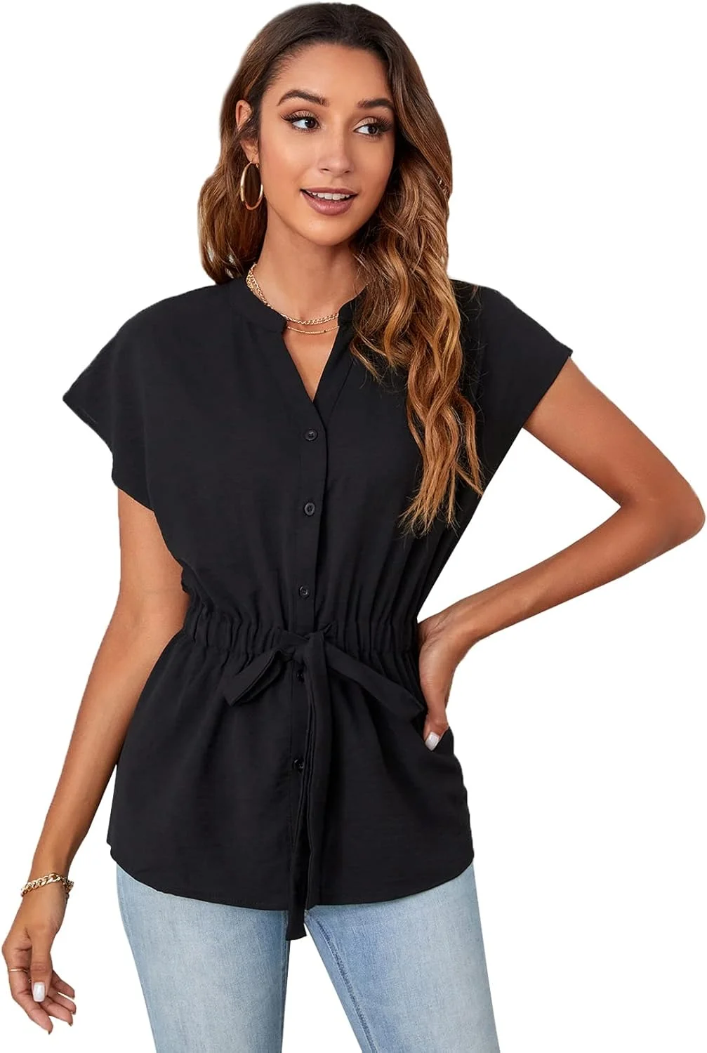 BMJL بلوز تابستانی زنانه، شومیز آستین حلقه ای چین دار، تاپ های غیر رسمی