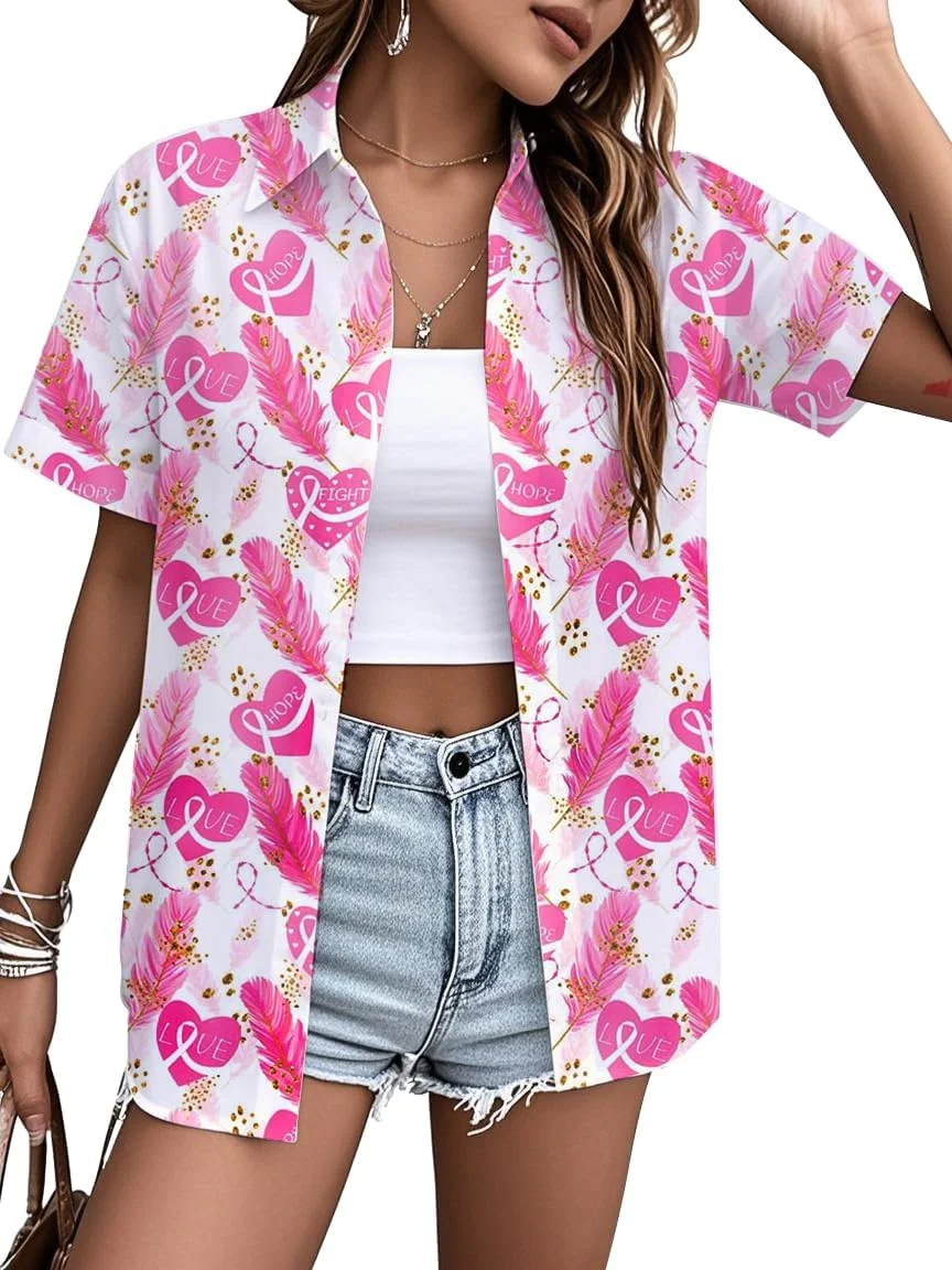 پیراهن روبان صورتی برای بانوان، بلوز دکمه دار، تاپ آستین کوتاه غیر رسمی