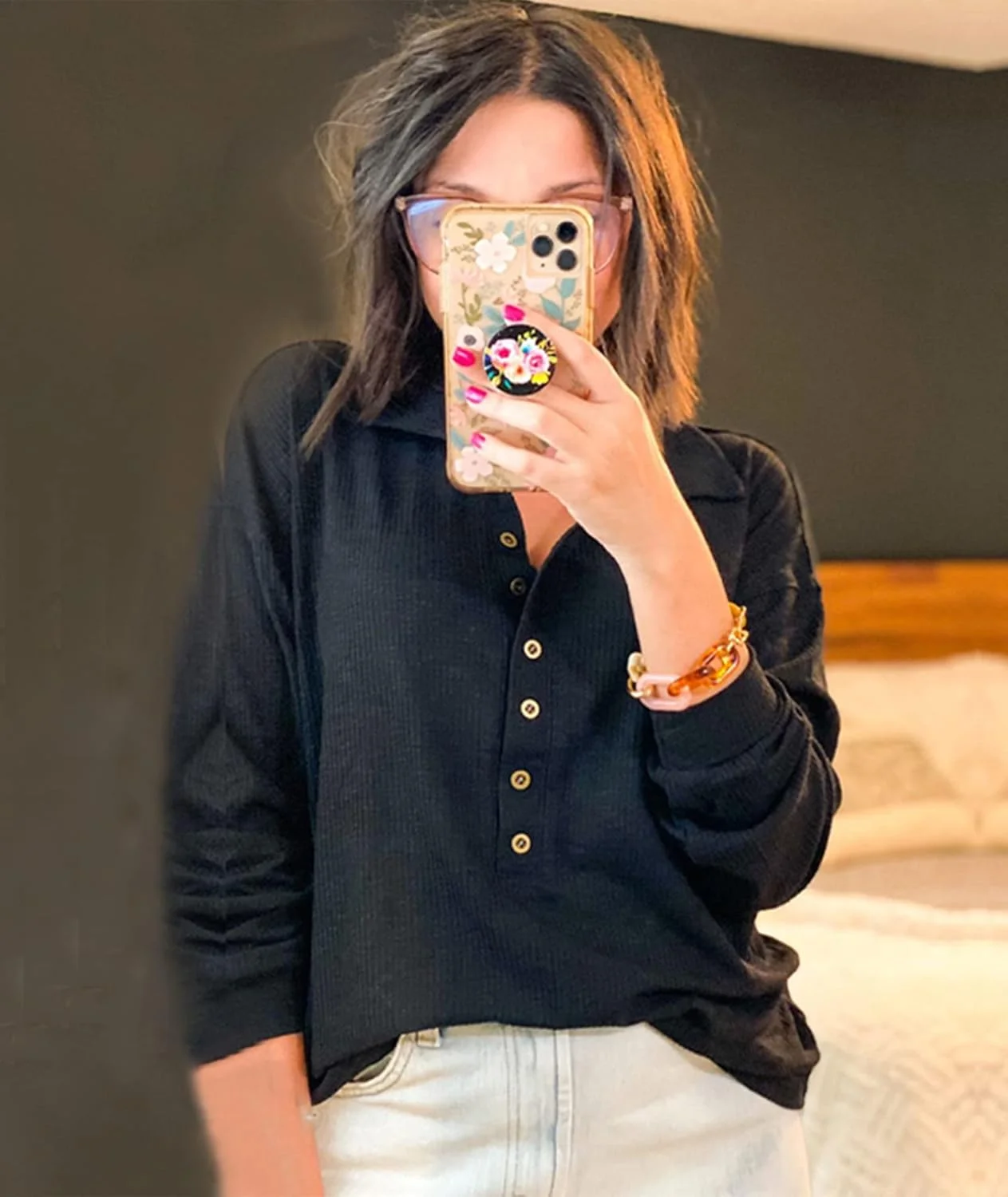 بی تی اف بی ام بلوزهای دکمه دار زنانه، یقه هفت، آستین بلند، رنگ ثابت، یقه ایستاده، بافتنی، تاپ های شیک و راحت