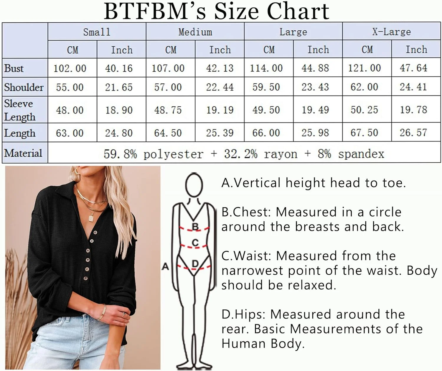 بی تی اف بی ام بلوزهای دکمه دار زنانه، یقه هفت، آستین بلند، رنگ ثابت، یقه ایستاده، بافتنی، تاپ های شیک و راحت