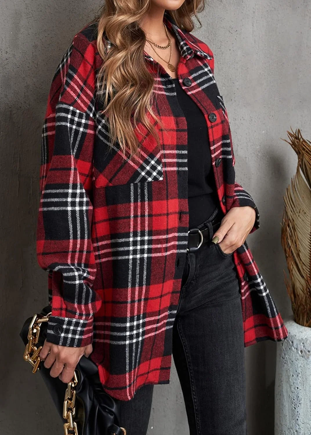 بی تی اف بی ام، بلوزهای چهارخانه دکمه دار زنانه، آستین بلند، یقه برگردان، کت های فلانل، شومیز و تاپ جیب دار