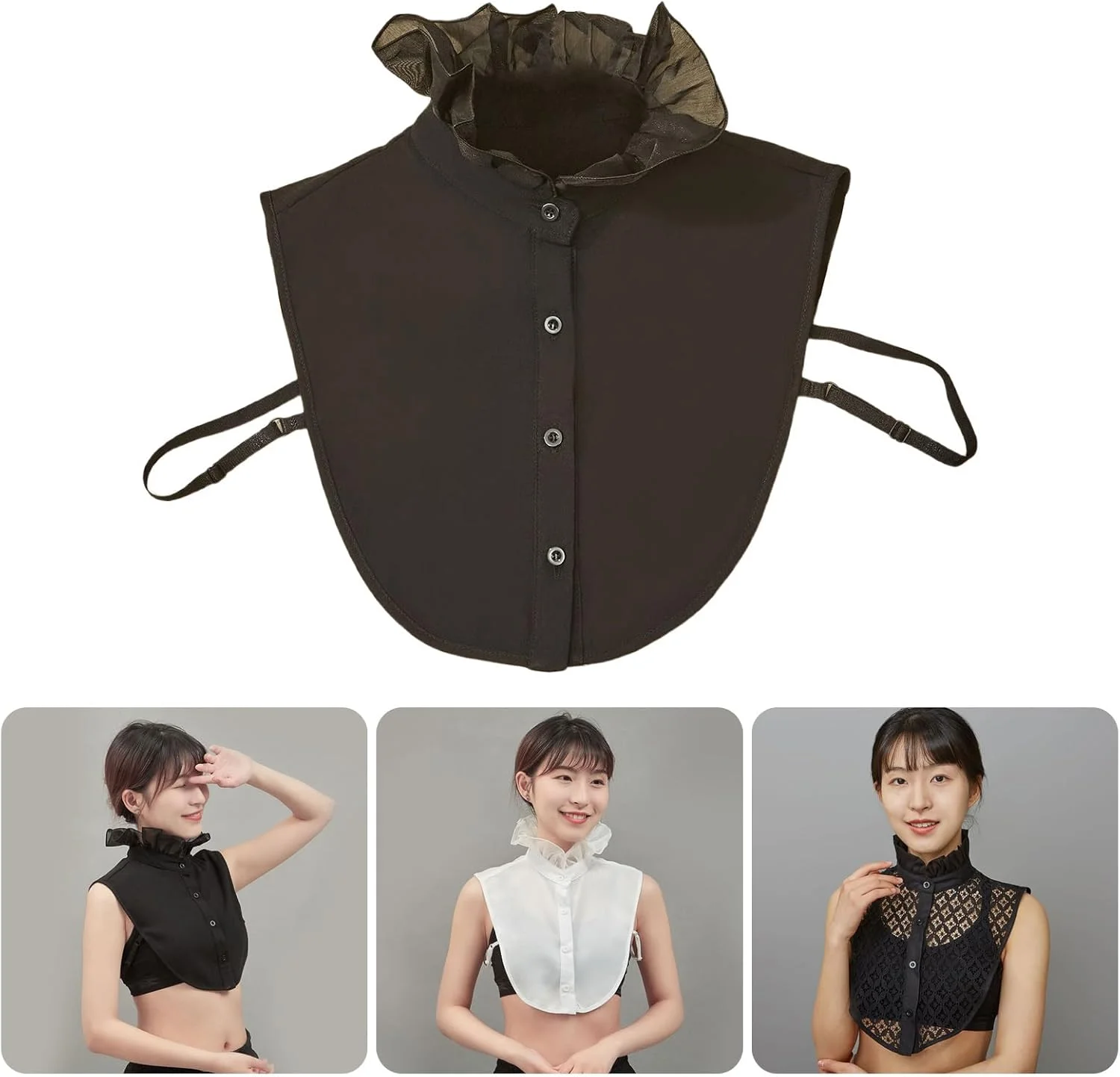 نیم تنه دکمه دار با یقه توری جداشدنی، یقه تزئینی طرح دار برای بانوان نیم تنه دکمه دار با یقه توری جداشدنی، یقه تزئینی طرح دار برای بانوان