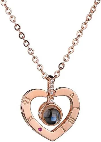 گردنبند نقره ای یادبود عشق عروسی با آویز проекция "دوستت دارم" به 100 زبان