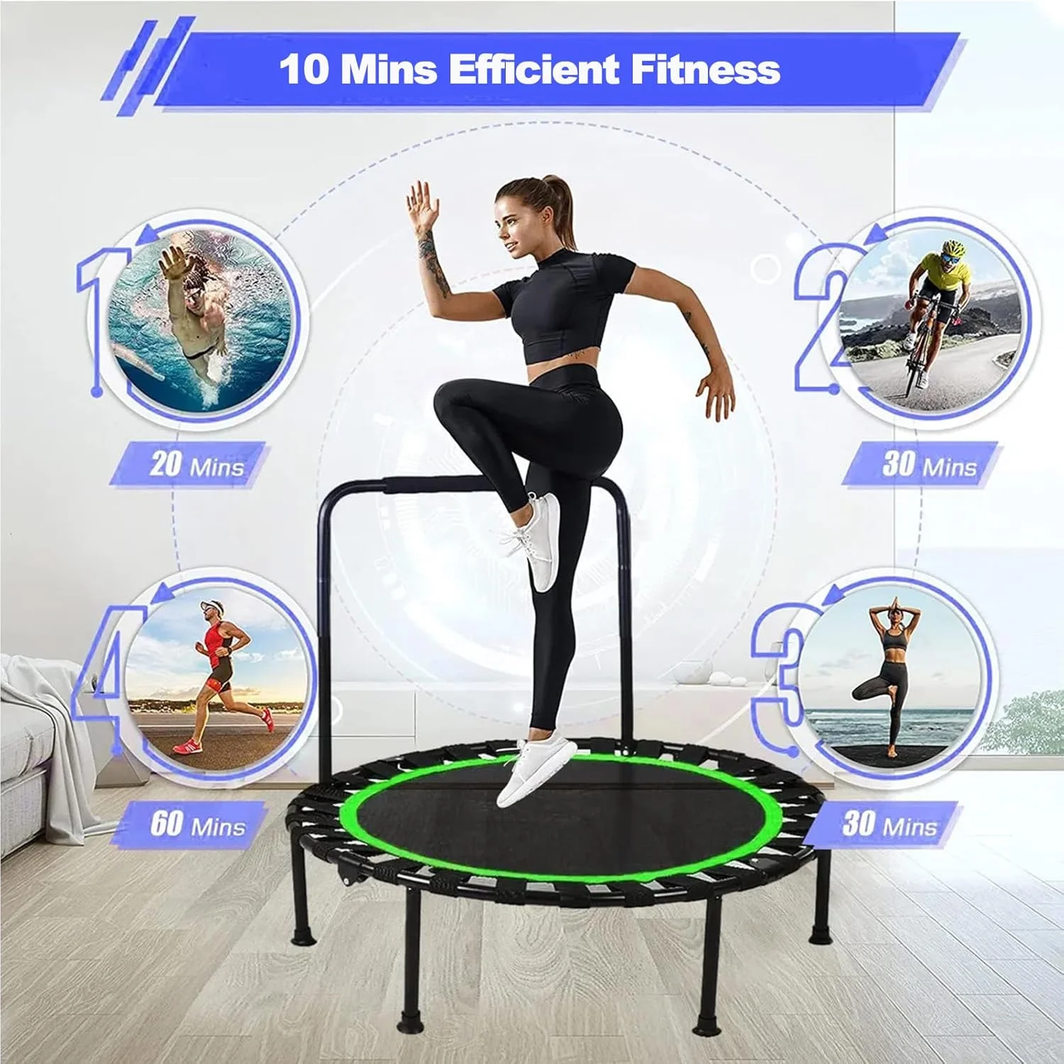 ترامپولین تاشو ANTOLE برای بزرگسالان و کودکان، تجهیزات ورزشی خانگی ریباندر 40 اینچی، ترامپولین ریباندر با نرده فومی با ارتفاع قابل تنظیم ترامپولین تاشو ANTOLE برای بزرگسالان و کودکان، تجهیزات ورزشی خانگی ریباندر 40 اینچی، ترامپولین ریباندر با نرده فومی با ارتفاع قابل تنظیم