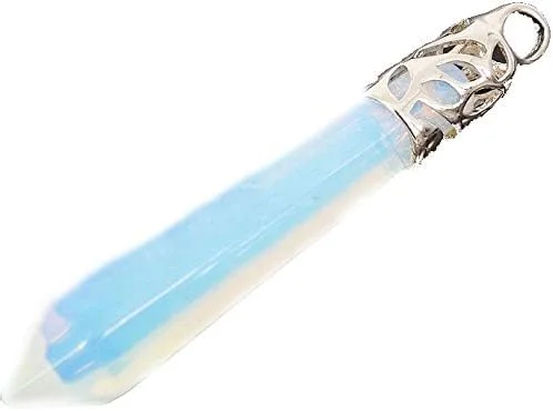 آویز سنگ اوپال سفید طبیعی 0057 ریکی چاکرا با گردنبند بند چرمی اصل