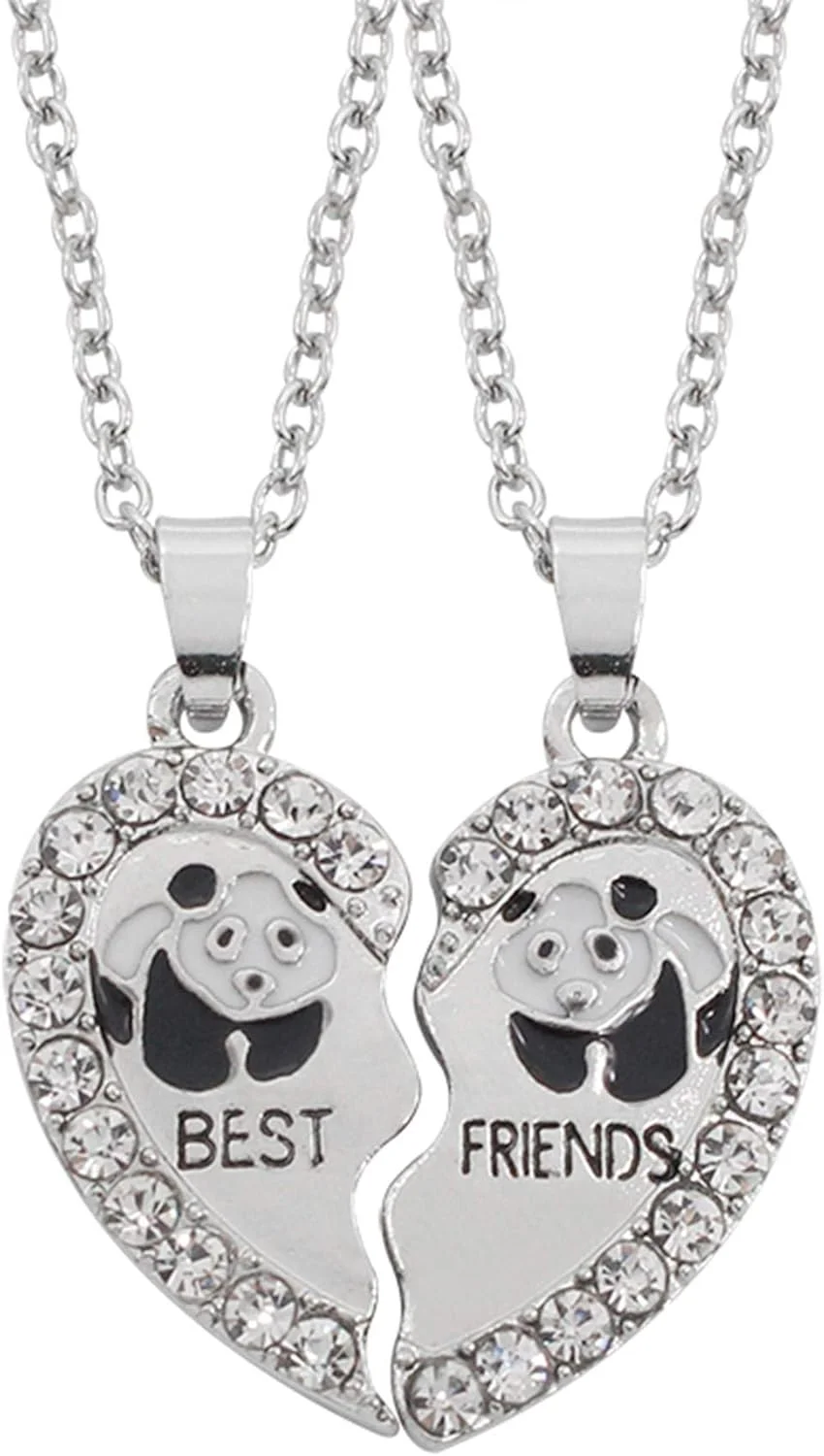 ست گردنبند دوستی 2 عددی - آویز قلب با نگین - طرح پاندا