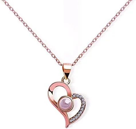 گردنبند آویز قلب با نوشته دوستت دارم به 100 زبان مختلف، طلایی