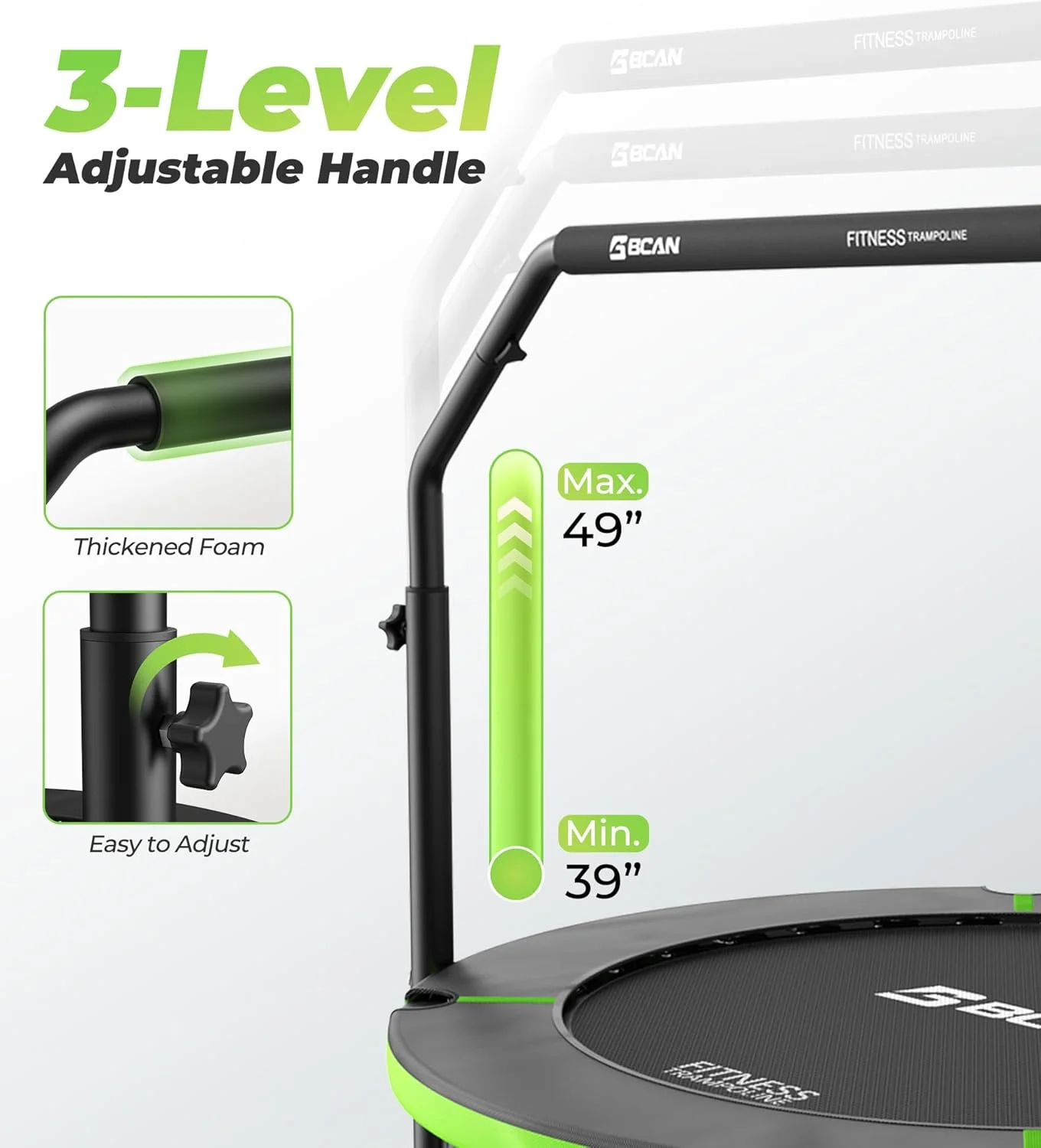 ترامپولین مینی تاشو BCAN در اندازه های 40 و 48 اینچ، ترامپولین ریباندر برای بزرگسالان، دسته فومی قابل تنظیم U/T شکل، ریباندر ورزشی برای کودکان و بزرگسالان، مناسب برای تمرینات داخل خانه و باغ، حداکثر تحمل وزن 150 و 200 کیلوگرم ترامپولین مینی تاشو BCAN در اندازه های 40 و 48 اینچ، ترامپولین ریباندر برای بزرگسالان، دسته فومی قابل تنظیم U/T شکل، ریباندر ورزشی برای کودکان و بزرگسالان، مناسب برای تمرینات داخل خانه و باغ، حداکثر تحمل وزن 150 و 200 کیلوگرم