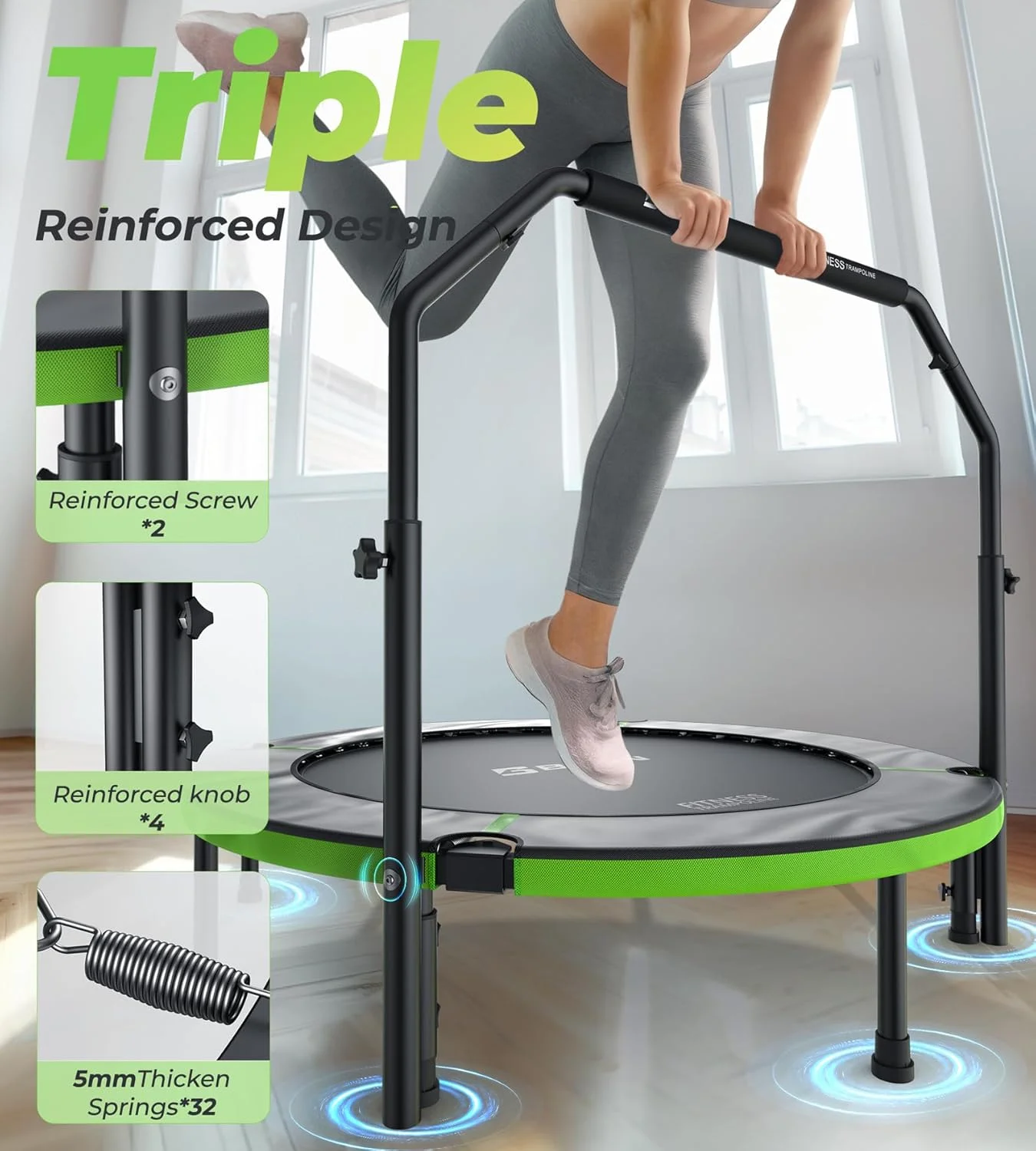 ترامپولین مینی تاشو BCAN در اندازه های 40 و 48 اینچ، ترامپولین ریباندر برای بزرگسالان، دسته فومی قابل تنظیم U/T شکل، ریباندر ورزشی برای کودکان و بزرگسالان، مناسب برای تمرینات داخل خانه و باغ، حداکثر تحمل وزن 150 و 200 کیلوگرم ترامپولین مینی تاشو BCAN در اندازه های 40 و 48 اینچ، ترامپولین ریباندر برای بزرگسالان، دسته فومی قابل تنظیم U/T شکل، ریباندر ورزشی برای کودکان و بزرگسالان، مناسب برای تمرینات داخل خانه و باغ، حداکثر تحمل وزن 150 و 200 کیلوگرم