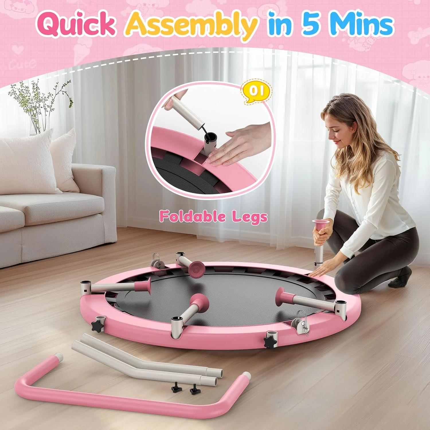 ترامپولین 91 سانتی متری تاشو BCAN برای کودکان 1 تا 6 سال، دسته قابل تنظیم، پد ایمنی و پایه های تاشو، ترامپولین کودک مناسب فضای داخلی/باغ، هدیه برای دختر و پسر ترامپولین 91 سانتی متری تاشو BCAN برای کودکان 1 تا 6 سال، دسته قابل تنظیم، پد ایمنی و پایه های تاشو، ترامپولین کودک مناسب فضای داخلی/باغ، هدیه برای دختر و پسر