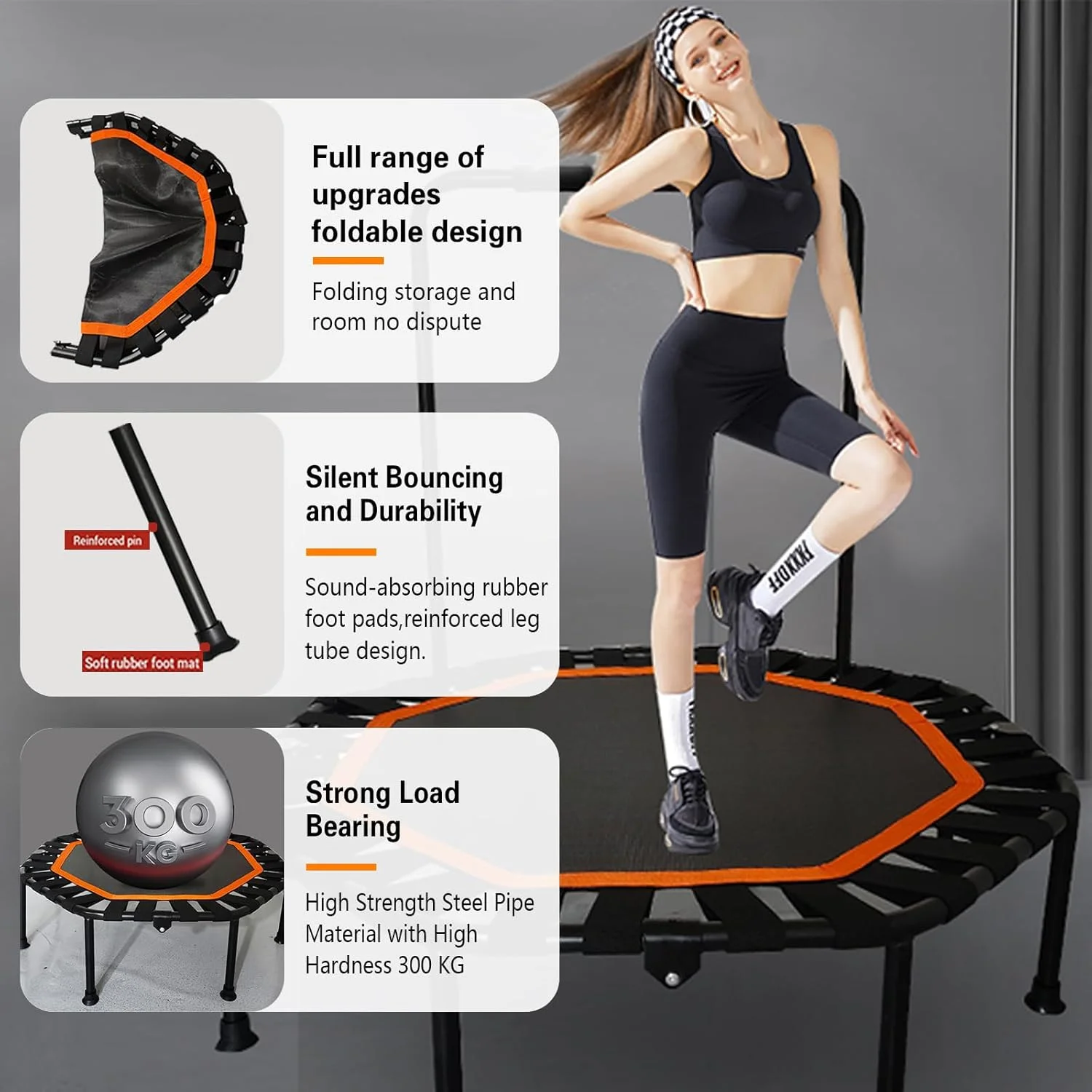 ترامپولین بوم بوم بوم، ترامپولین تاشو قابل حمل 42 اینچی، ترامپولین ورزشی با دسته فومی با ارتفاع قابل تنظیم، هشت ضلعی بی صدا ایمن و پایدار، مناسب برای تناسب اندام کودکان و بزرگسالان ترامپولین بوم بوم بوم، ترامپولین تاشو قابل حمل 42 اینچی، ترامپولین ورزشی با دسته فومی با ارتفاع قابل تنظیم، هشت ضلعی بی صدا ایمن و پایدار، مناسب برای تناسب اندام کودکان و بزرگسالان