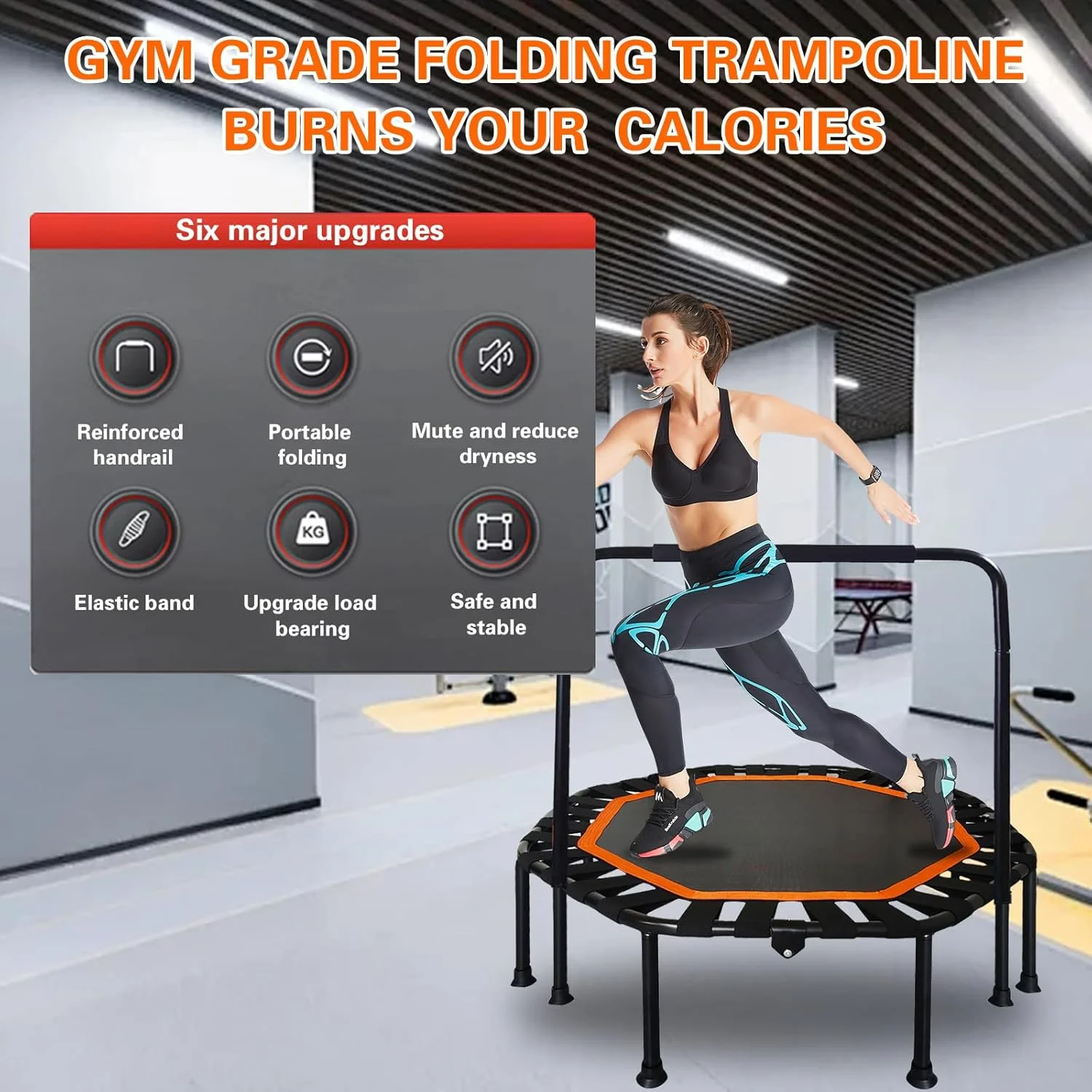 ترامپولین بوم بوم بوم، ترامپولین تاشو قابل حمل 42 اینچی، ترامپولین ورزشی با دسته فومی با ارتفاع قابل تنظیم، هشت ضلعی بی صدا ایمن و پایدار، مناسب برای تناسب اندام کودکان و بزرگسالان ترامپولین بوم بوم بوم، ترامپولین تاشو قابل حمل 42 اینچی، ترامپولین ورزشی با دسته فومی با ارتفاع قابل تنظیم، هشت ضلعی بی صدا ایمن و پایدار، مناسب برای تناسب اندام کودکان و بزرگسالان