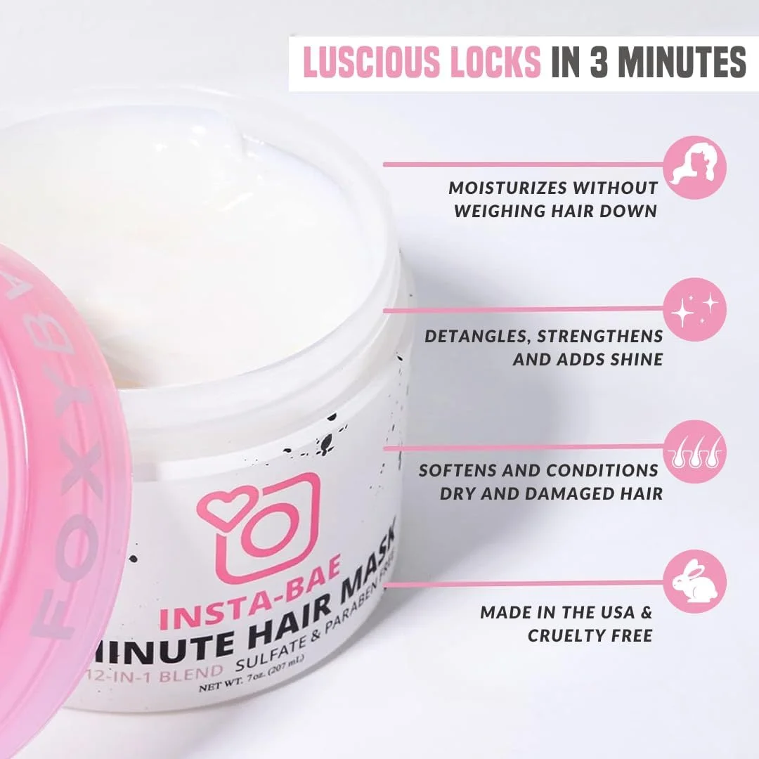 ماسک موی 3 دقیقه ای فاکسی بی برای موهای خشک و آسیب دیده و رشد مو - نرم کننده عمیق و ماسک موی آبرسان اینستا-بی با بیوتین - درمان مرطوب کننده و حالت دهنده مو برای انواع مو (200 گرم)