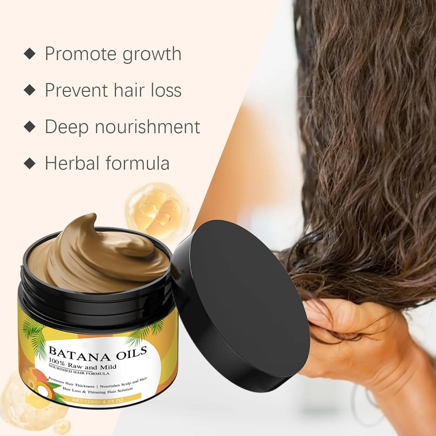 روغن باتانا 120 گرمی برای ماسک مو، ترمیم مو و پوست آسیب دیده، رشد موی سالم تر، ماسک درمانی مغذی مو برای موهای خشک و وز، ماسک موی نرم و براق