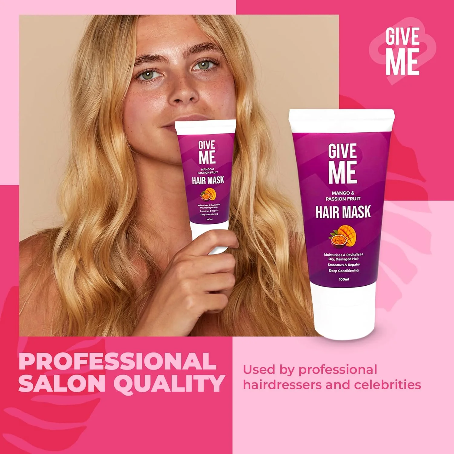 ماسک مو Give Me Cosmetics، ماسک مو برای موهای آسیب دیده، درمان ترمیم مو برای موهای خشک و رنگ شده، درمان مو با مواد طبیعی شامل انبه و میوه گل ساعتی، غذای مرطوب کننده مو 100 میلی لیتر