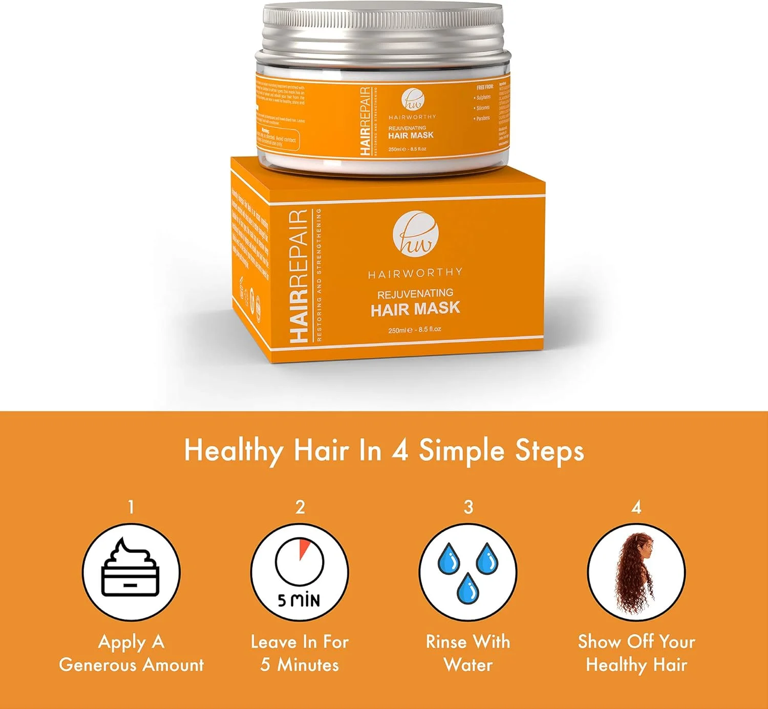 ماسک مو احیا کننده Hairrepair، درمان مغذی فوری، فرمول احیا کننده عمیق و فشرده برای موهای نرم، براق و سالم.