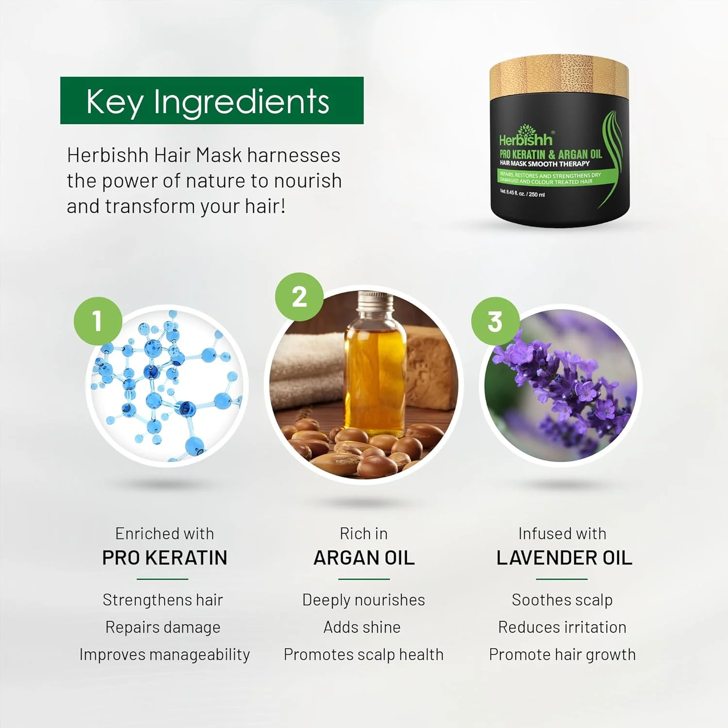 ماسک مو آرگان هربیش - نرم کننده و آبرسان عمیق برای موهای سالم تر، مناسب موهای بسیار خشک، ضعیف و آسیب دیده، بدون سولفات، بدون پارابن