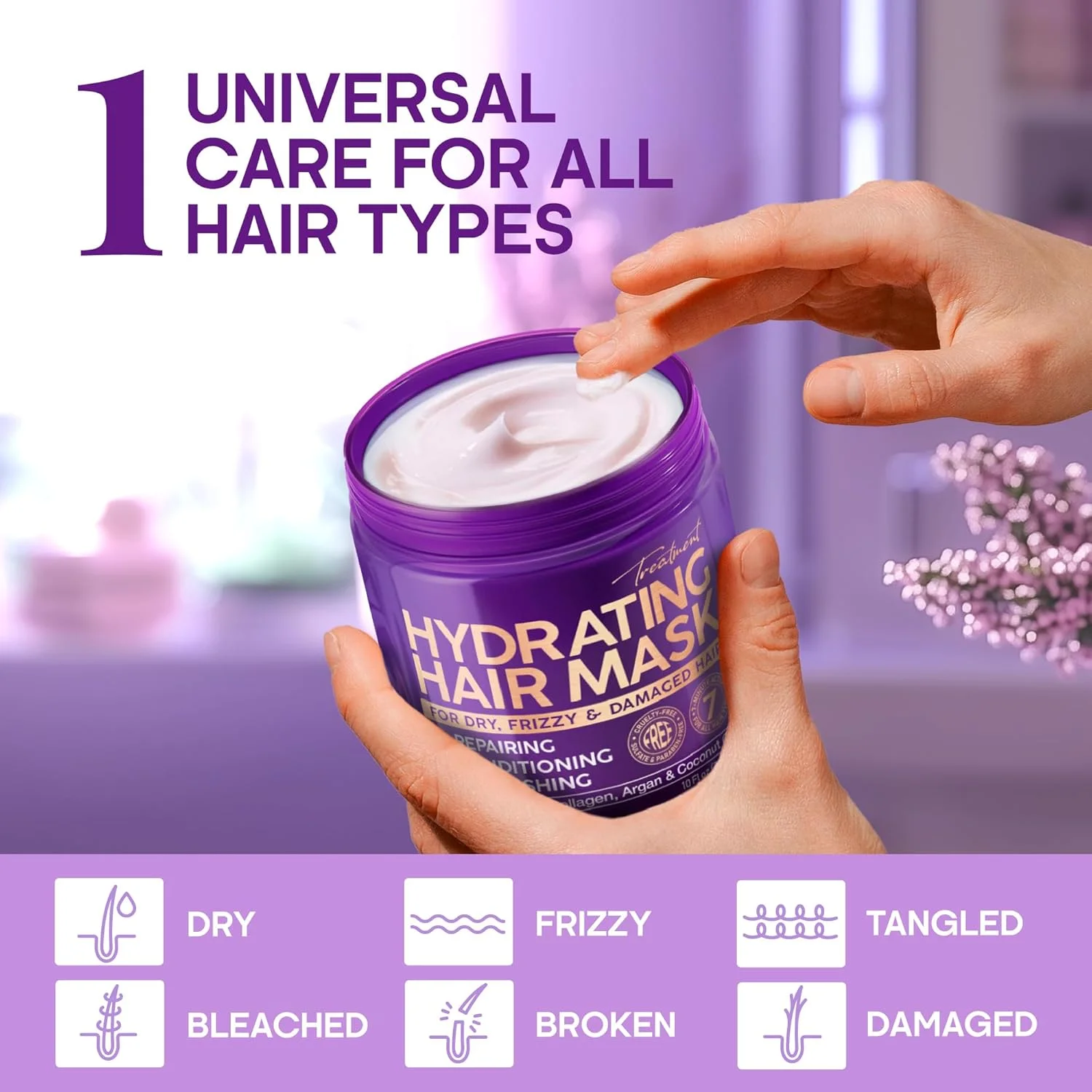 ماسک مو آبرسان برای موهای خشک و آسیب دیده - درمان کراتینه با روغن آرگان و نارگیل | بیوتین | کلاژن - نرم کننده عمیق برای موهای وز، رنگ شده و انواع مو - بدون سولفات و پارابن - 283 گرم