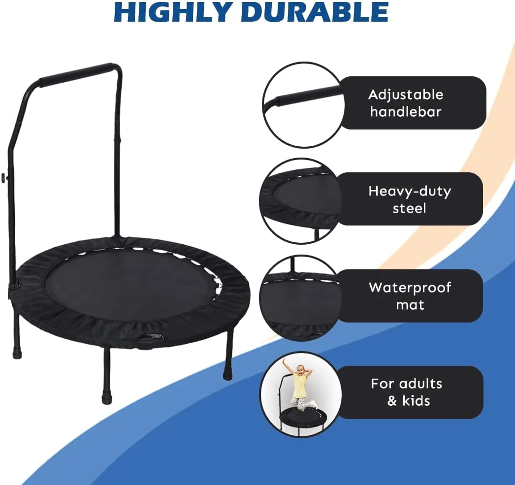 ترامپولین مینی تاشو 40 اینچی بی پایان با دسته و حداکثر تحمل وزن 220 کیلوگرم | مشکی و قرمز | جنس: آلیاژ فولاد، نایلون | تمرینات تناسب اندام داخلی و خارجی | ضد لغزش | ایده آل برای تمرینات هوازی