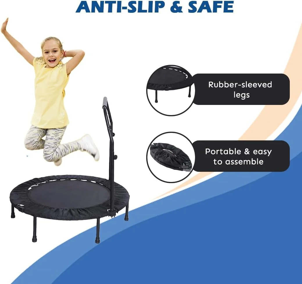 ترامپولین مینی تاشو 40 اینچی بی پایان با دسته و حداکثر تحمل وزن 220 کیلوگرم | مشکی و قرمز | جنس: آلیاژ فولاد، نایلون | تمرینات تناسب اندام داخلی و خارجی | ضد لغزش | ایده آل برای تمرینات هوازی