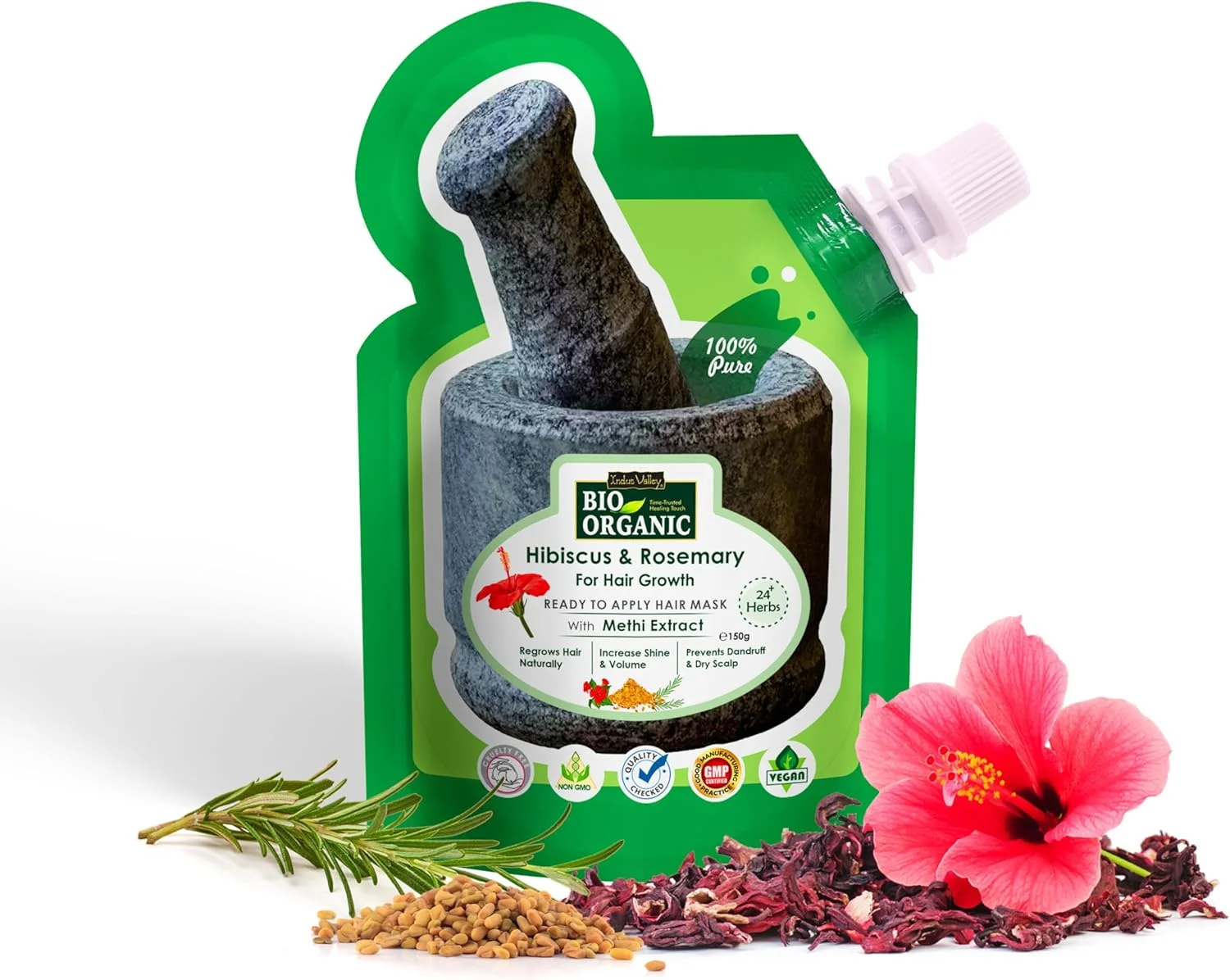 ماسک رشد مو با گل بامیه، رزماری و دانه شنبلیله، آماده مصرف 150 گرم