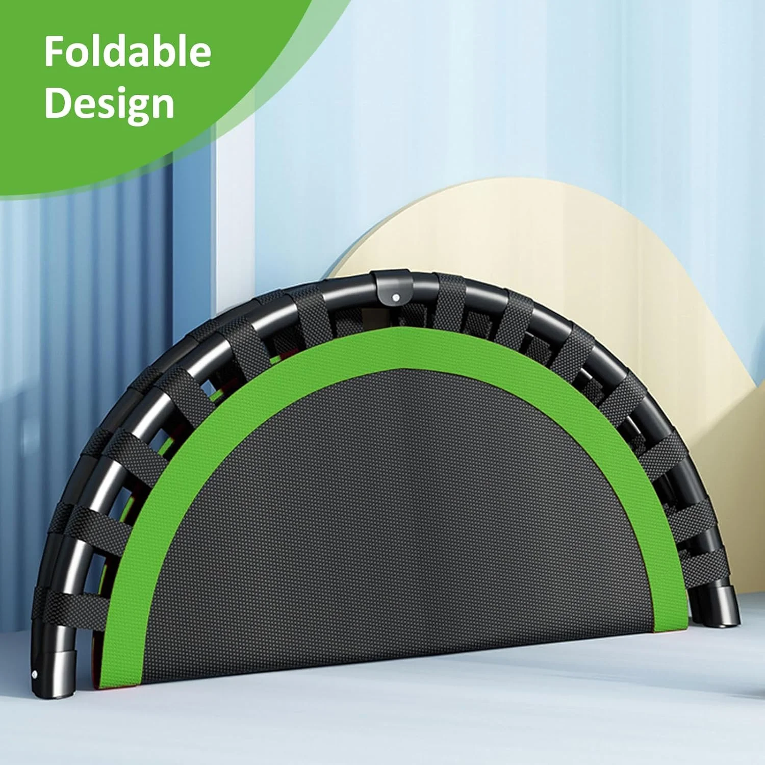 ترامپولین تاشو 48 اینچی برای بزرگسالان و کودکان، ریباندر ورزشی تاشو 450 پوندی با دسته قابل تنظیم، پایدار و بی صدا، برای تمرینات داخل/خارج از منزل بزرگسالان