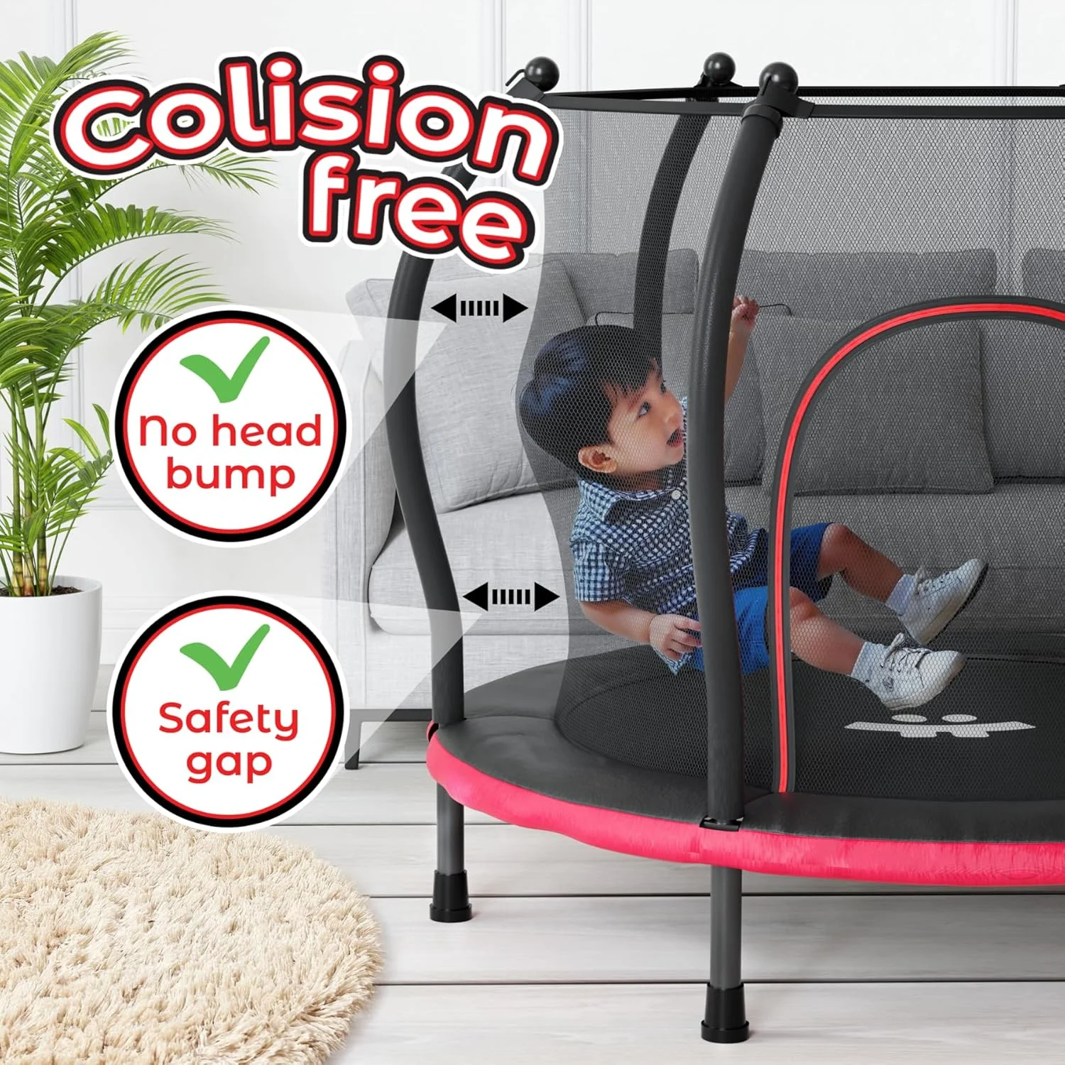 ترامپولین 140 سانتی‌متری کودکان هاپین مناسب برای کودکان 1 تا 6 سال، ترامپولین کودک 1.5 متری، ترامپولین مینی فوق‌العاده ایمن برای کودکان با توری محافظ، هدیه تولد به همراه حلقه بسکتبال