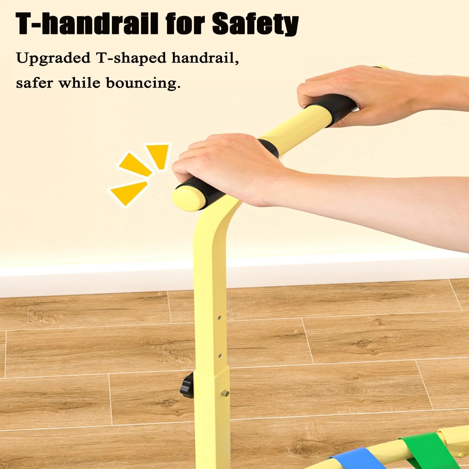 ترامپولین 100 سانتی متری تاشو با دسته قابل تنظیم برای کودکان، جامپر سرپوشیده کودک با تحمل وزن بالا، جامپینگ بی صدا و پایدار، هدیه تولد برای بچه ها