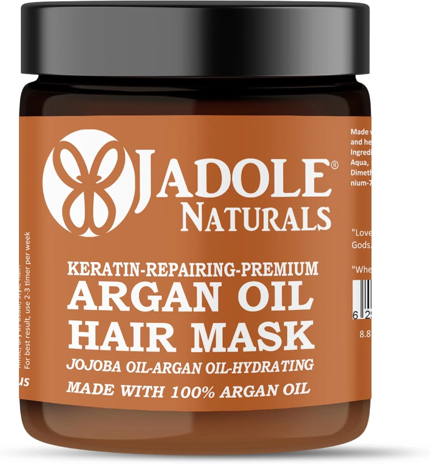 ماسک موی روغن آرگان آبرسان Jadole Naturals حجم 250 میلی لیتر | نرم کننده عمیق برای صاف کردن، ترمیم موهای خشک و آسیب دیده و کنترل ریزش مو | درمان شدید رطوبت و تغذیه