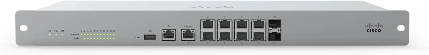 دستگاه امنیتی سیسکو Meraki MX100، فایروال، گیگ اترنت، 1U، قابل نصب در رک [MX100-HW]