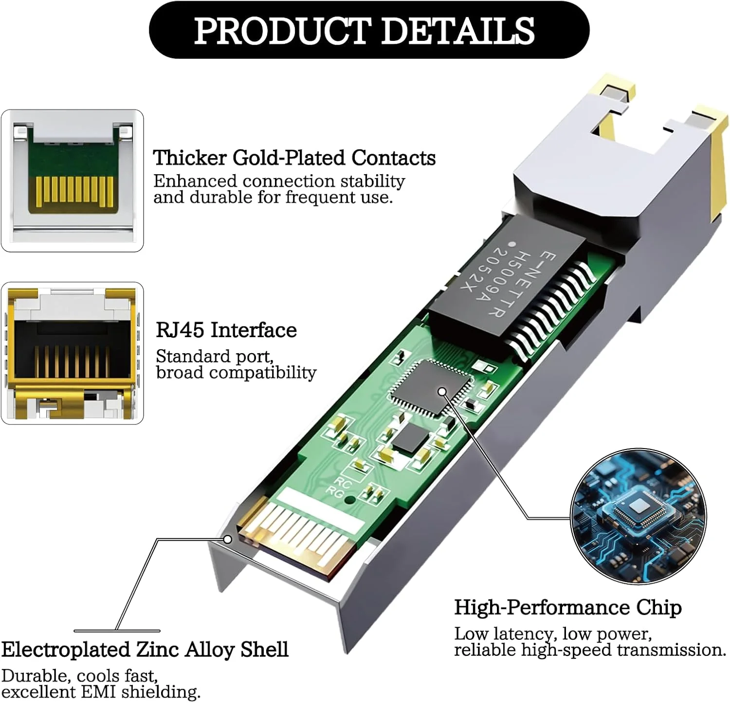 ماژول فرستنده و گیرنده یونوفایب 10GBASE-T مسی SFP+ به RJ-45 (80 متر)